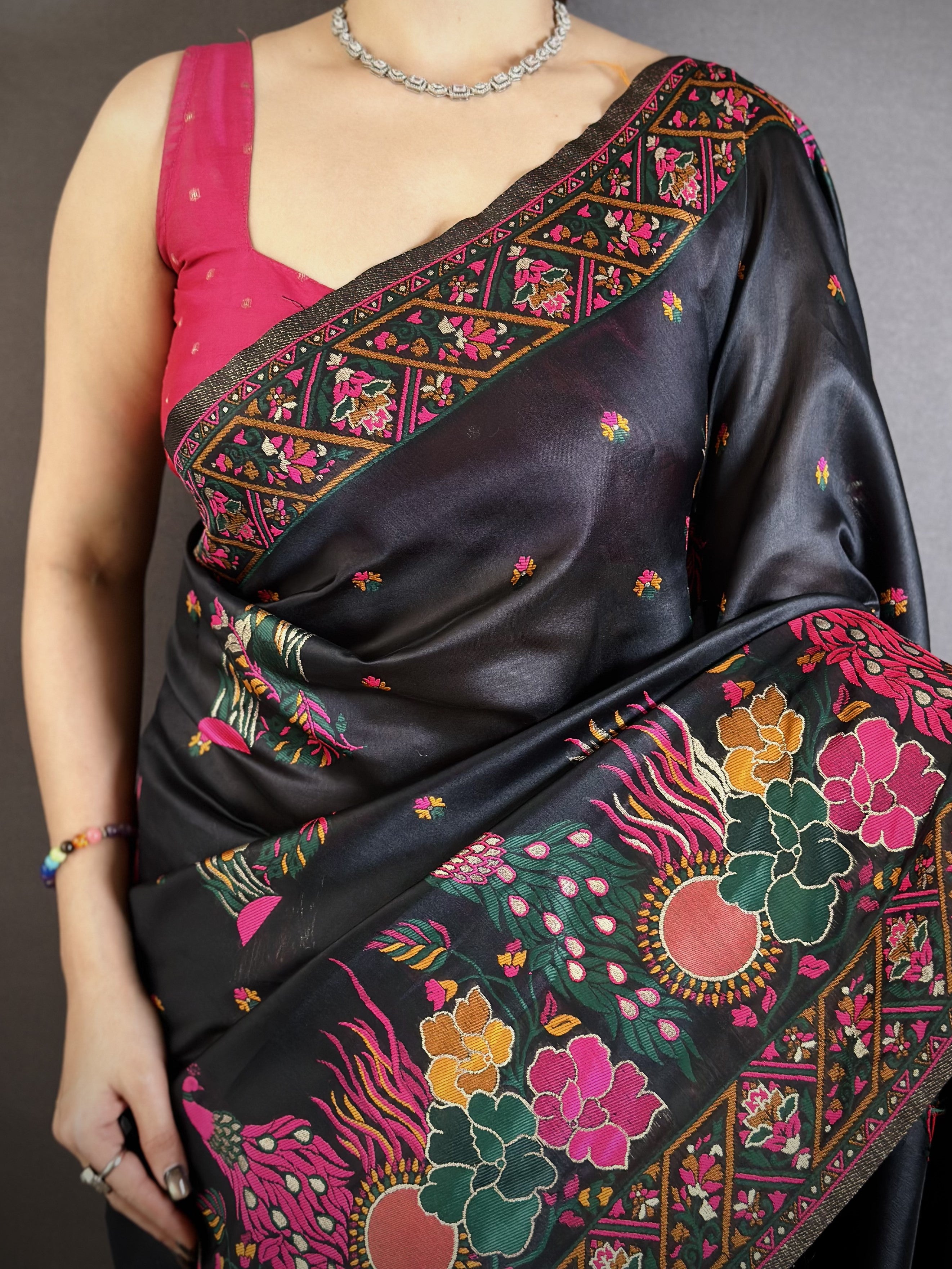 Black Pashmina Kashmiri Saree