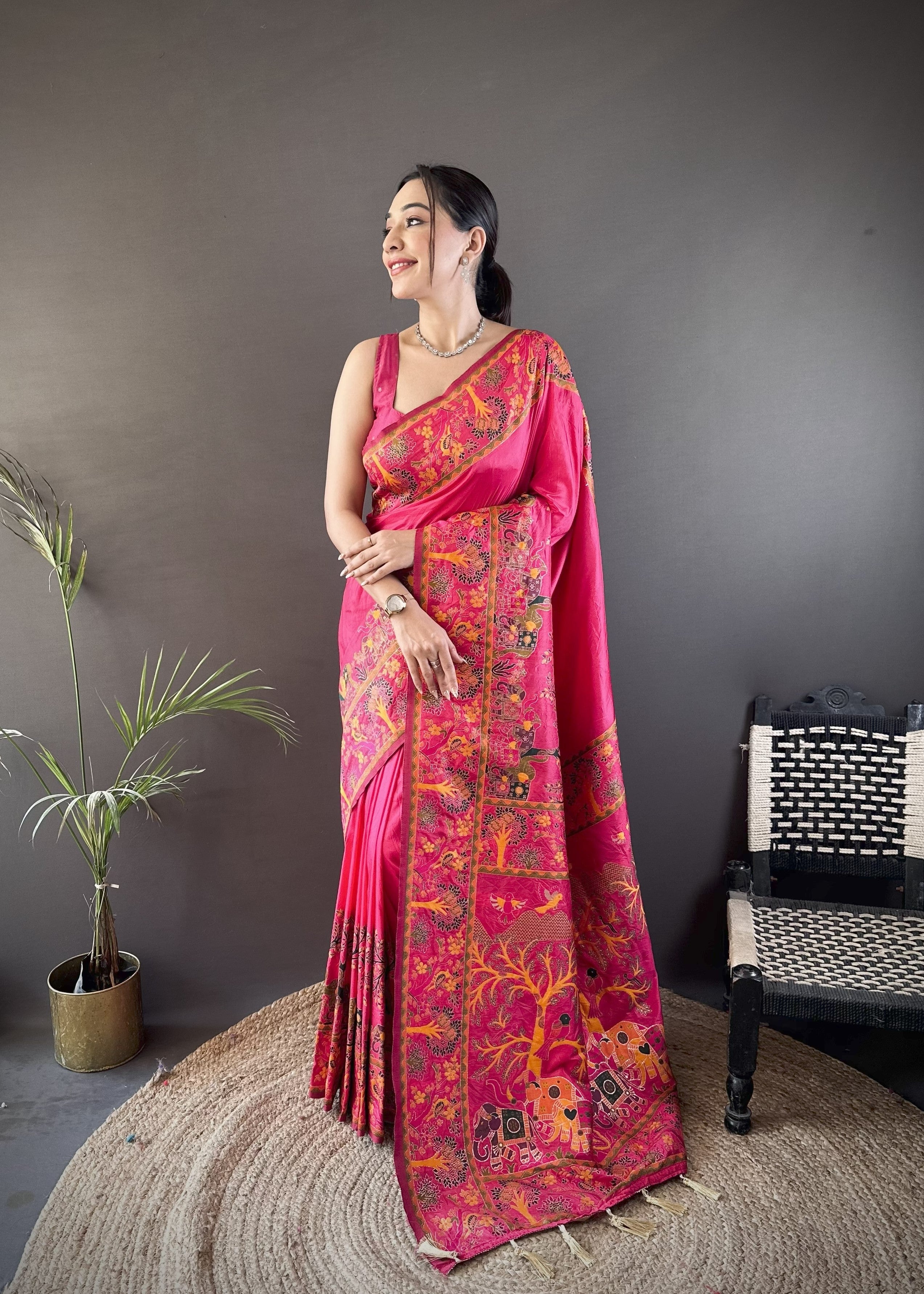 Pink Pashmina Kashmiri Saree