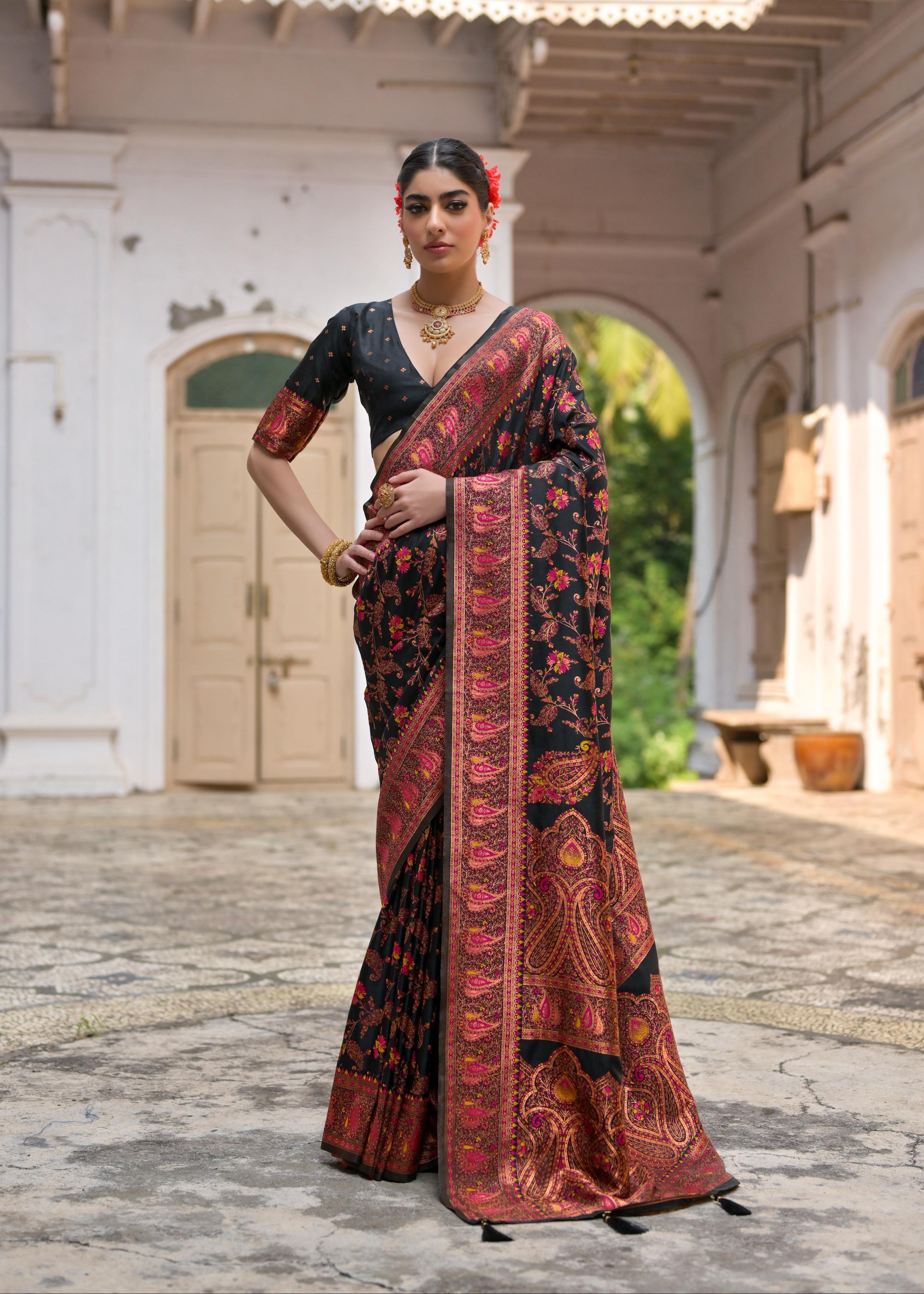 Black Pashmina Silk Saree