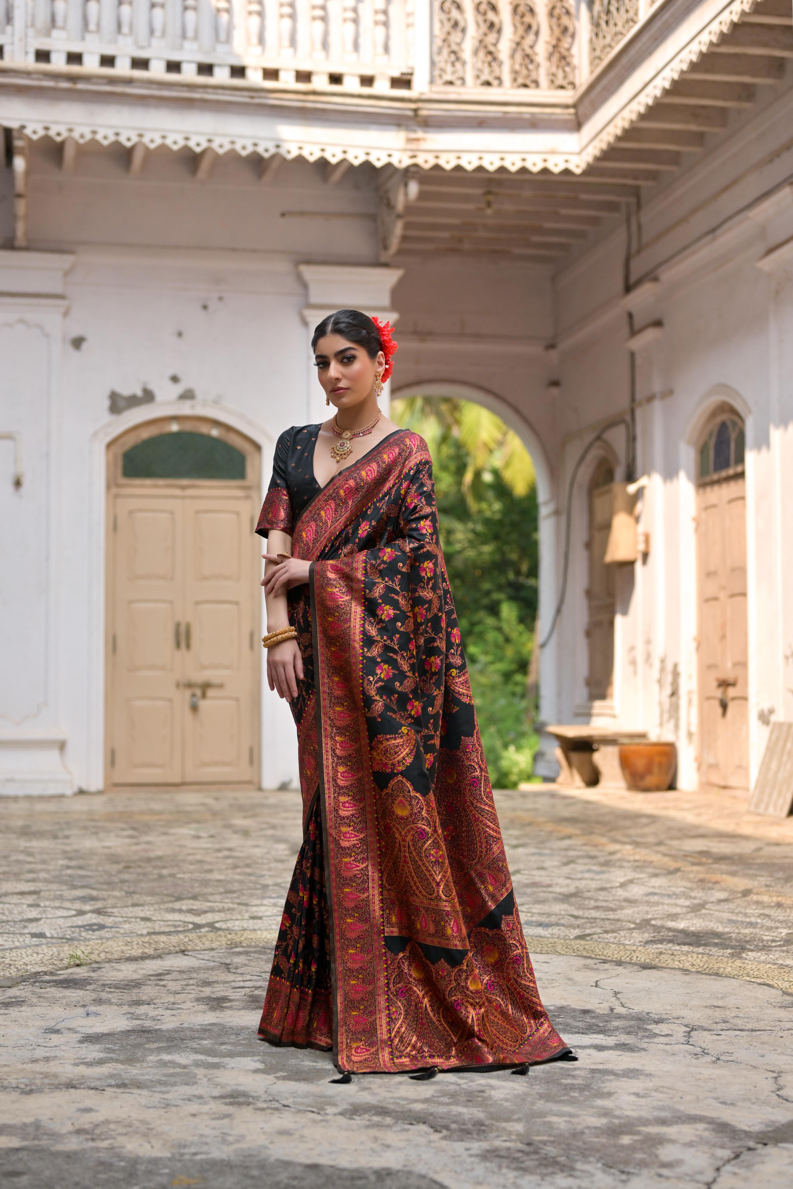 Black Pashmina Silk Saree