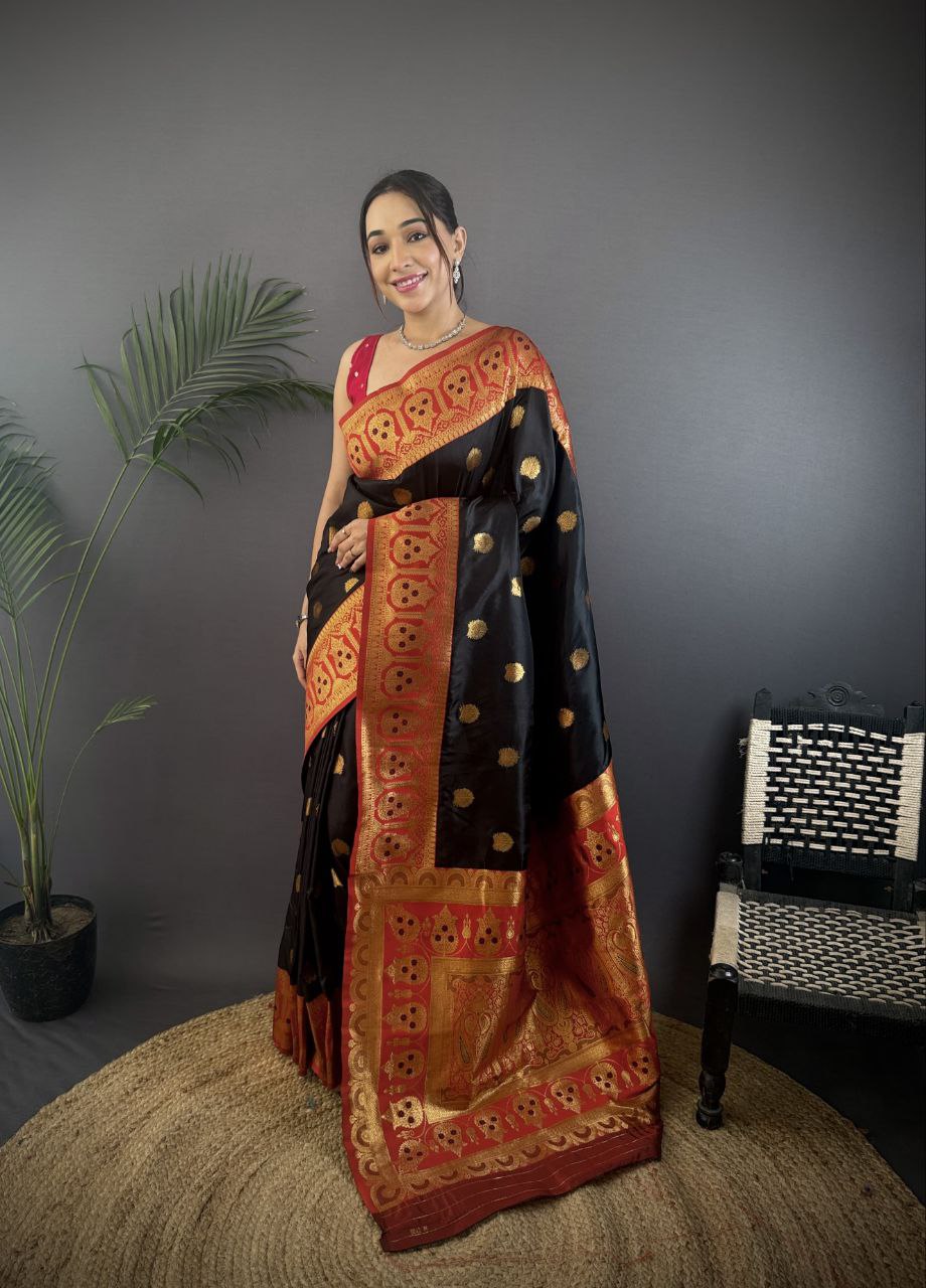 Black Pure Soft Banarasi Silk Saree