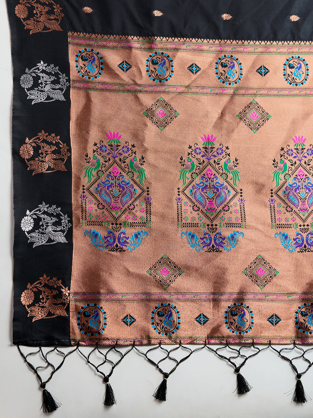Black Pure Soft Kanjivaram Paithani Silk Saree
