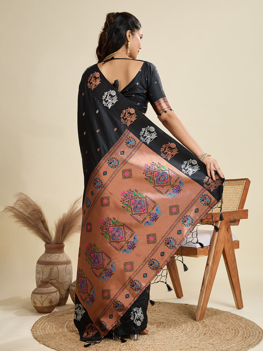 Black Pure Soft Kanjivaram Paithani Silk Saree