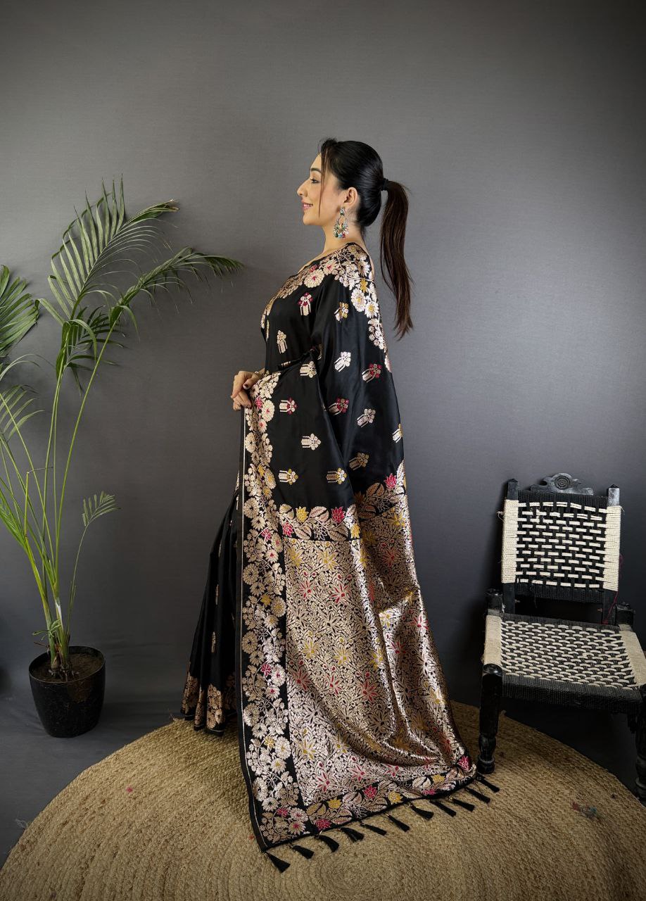 Black Soft Banarasi Silk Saree
