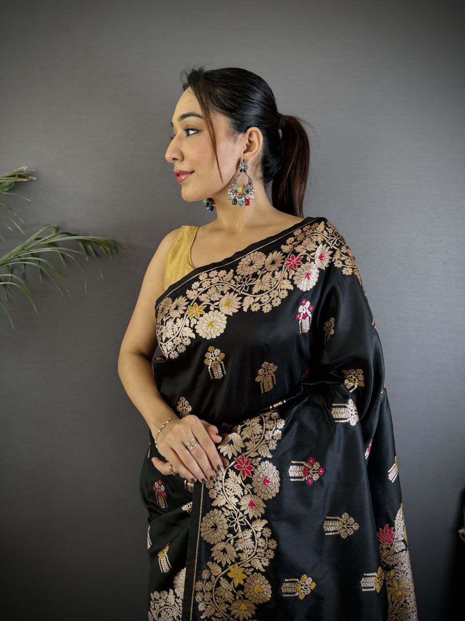 Black Soft Banarasi Silk Saree