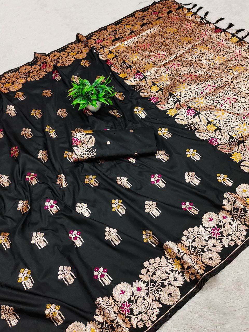 Black Soft Banarasi Silk Saree