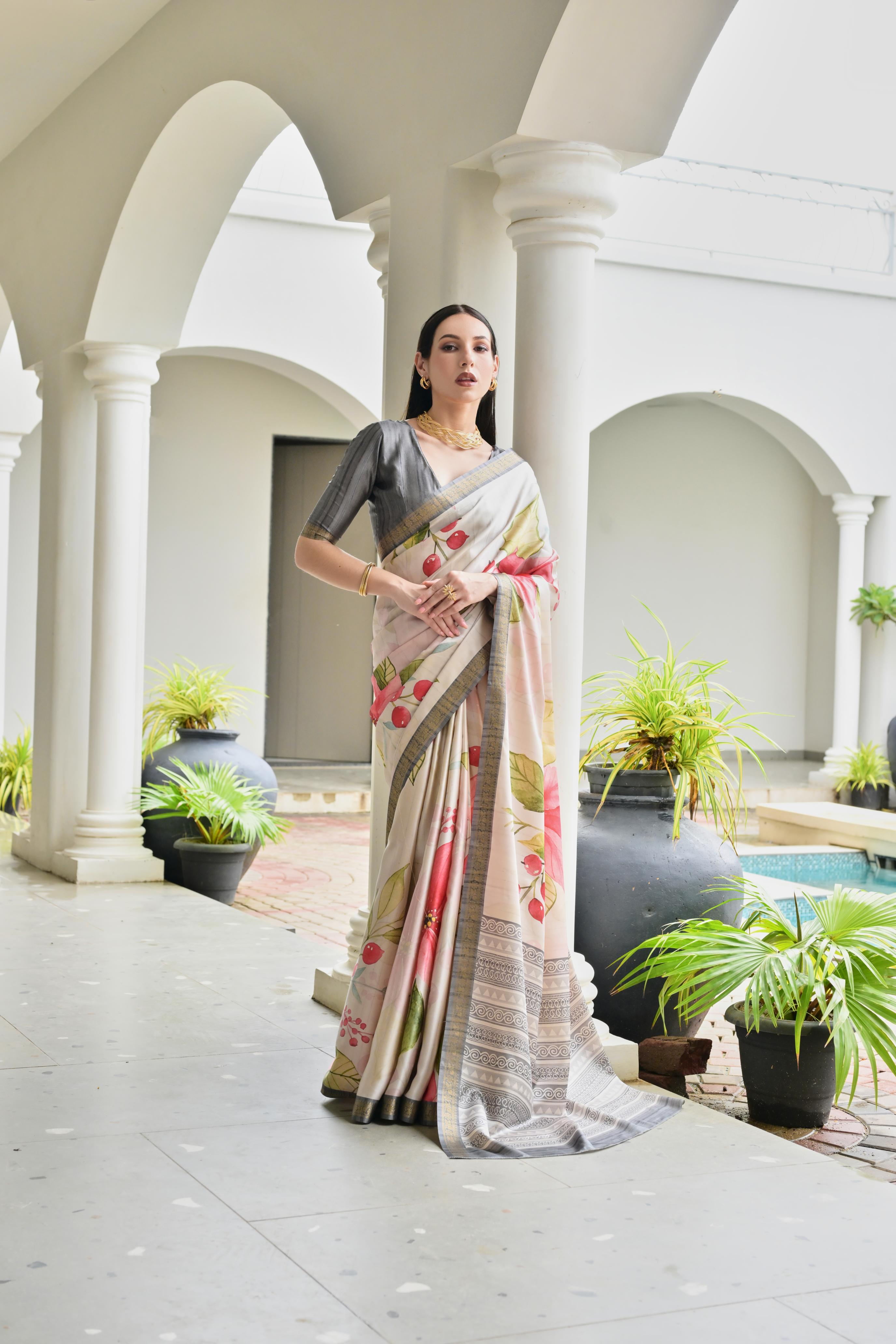 Black Stylish Pure Satin Silk Saree