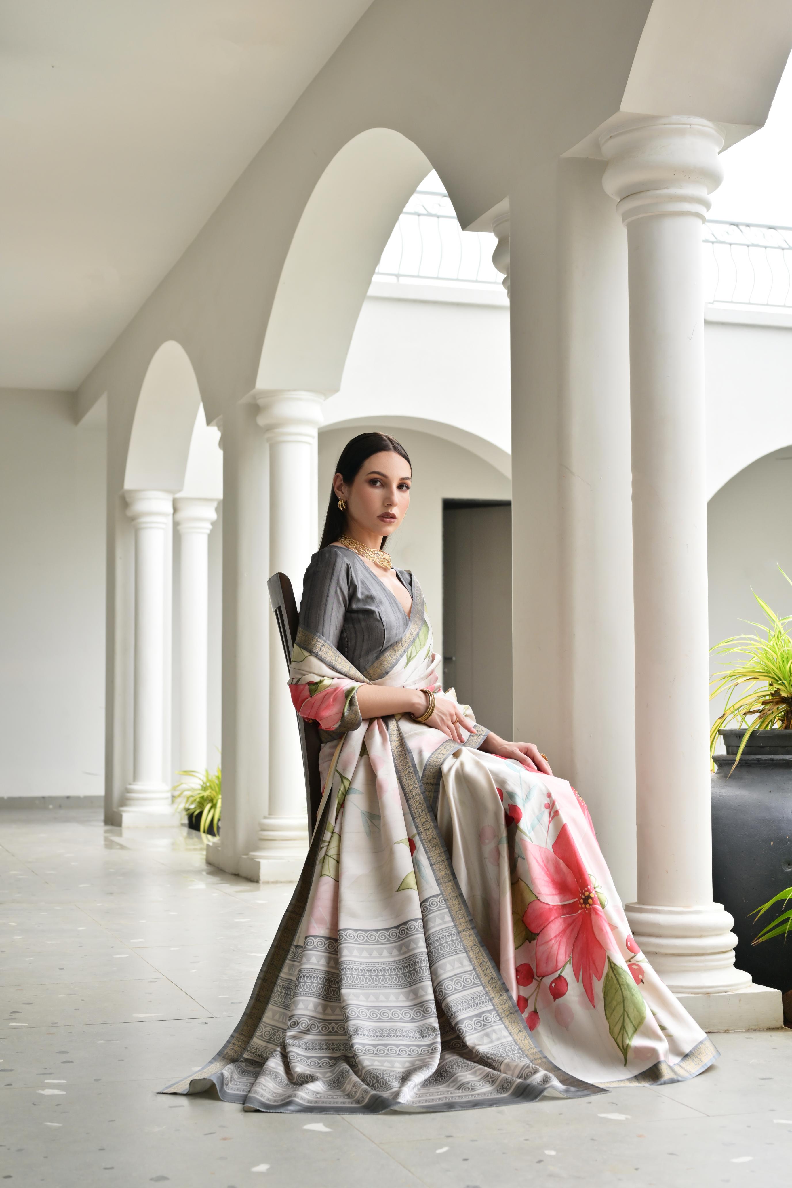 Black Stylish Pure Satin Silk Saree