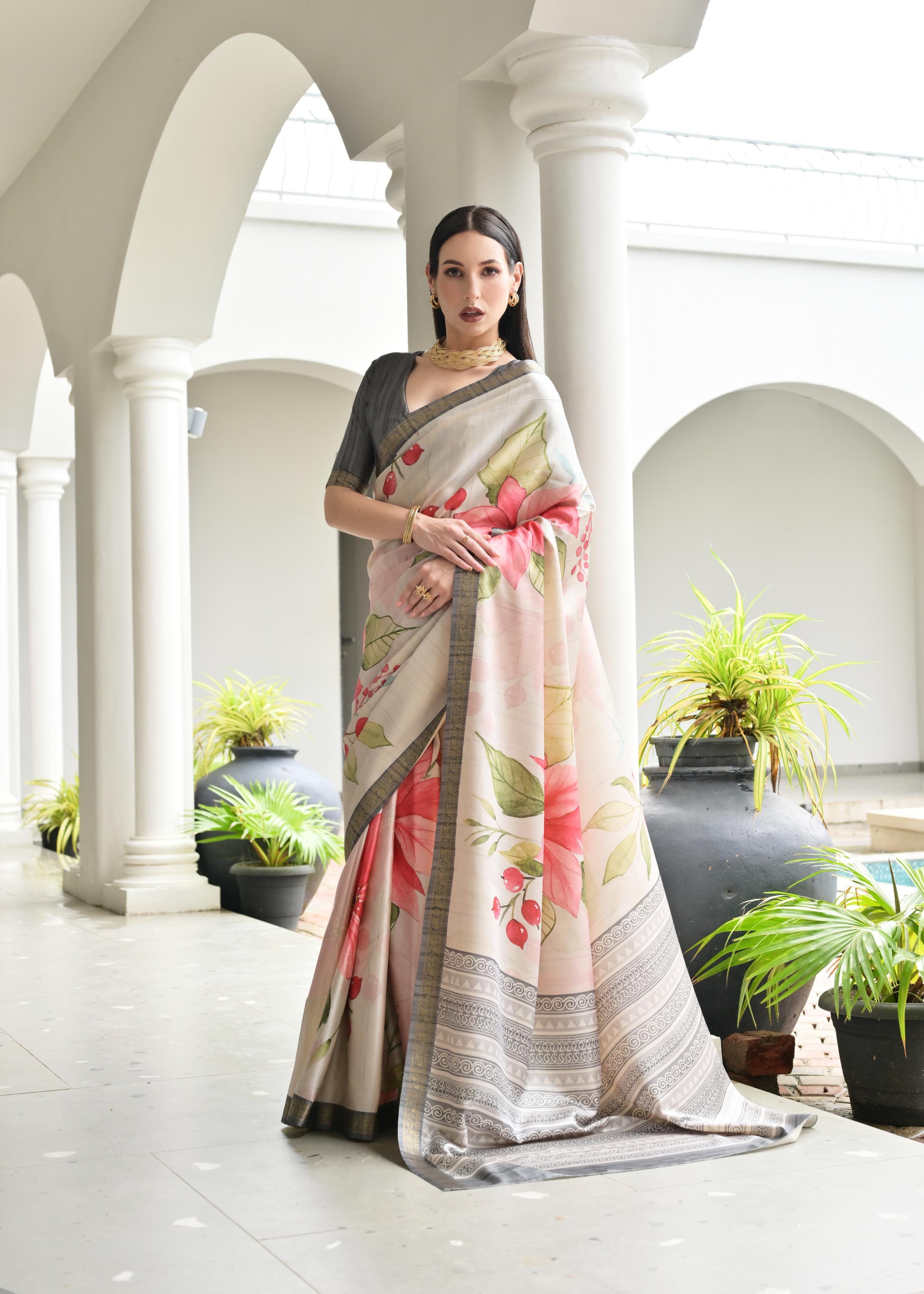 Black Stylish Pure Satin Silk Saree