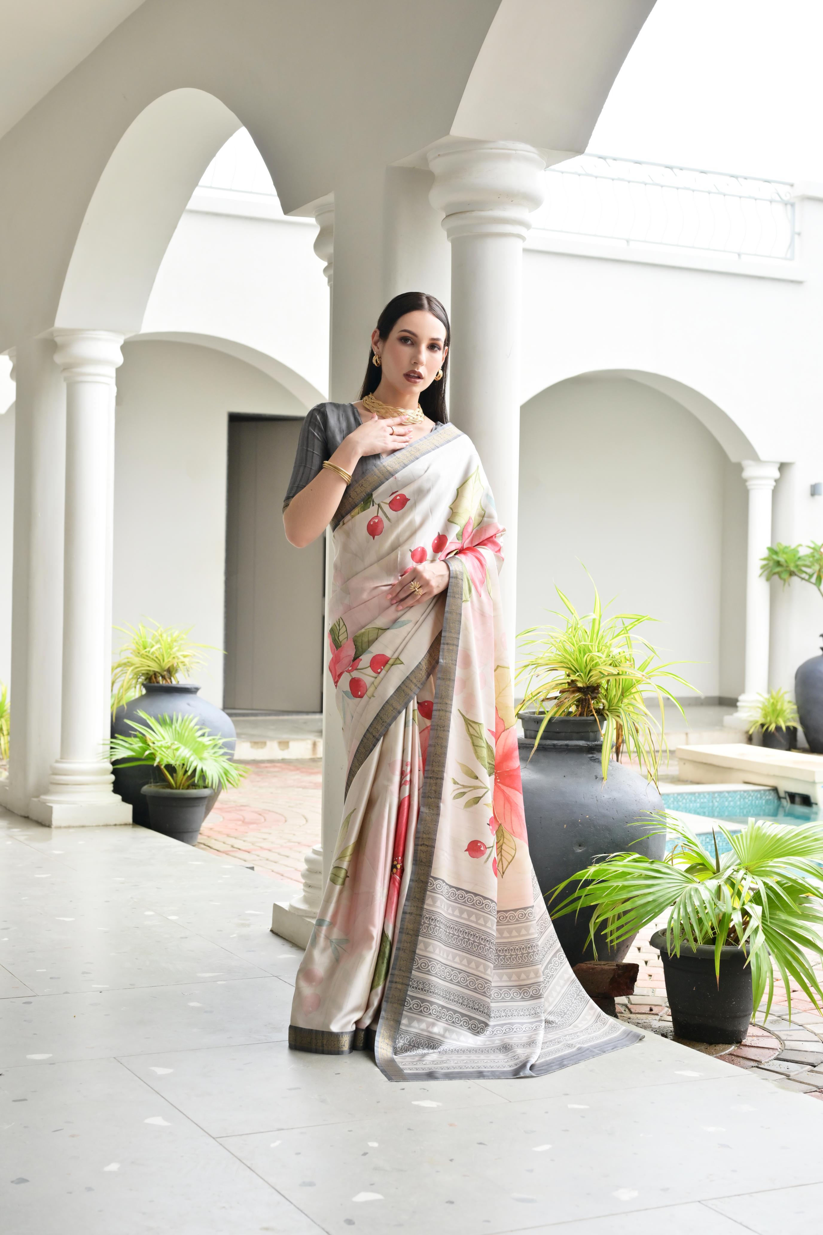 Black Stylish Pure Satin Silk Saree