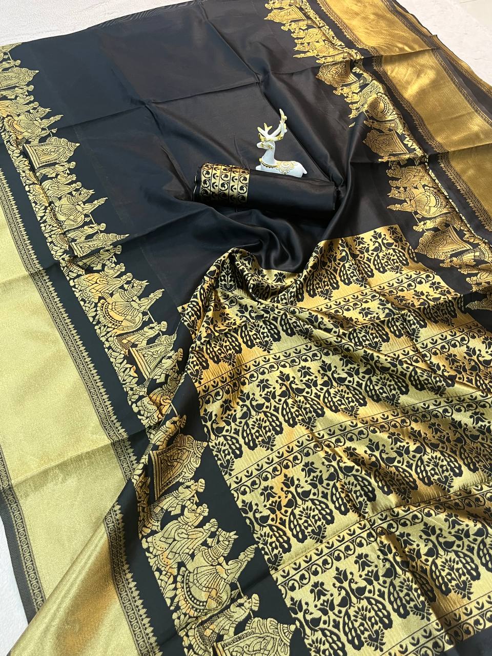 Black Traditional Lichi Silk Saree