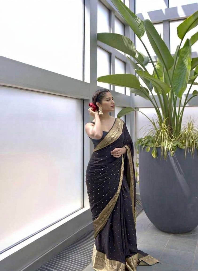 Black Traditional Lichi Silk Saree