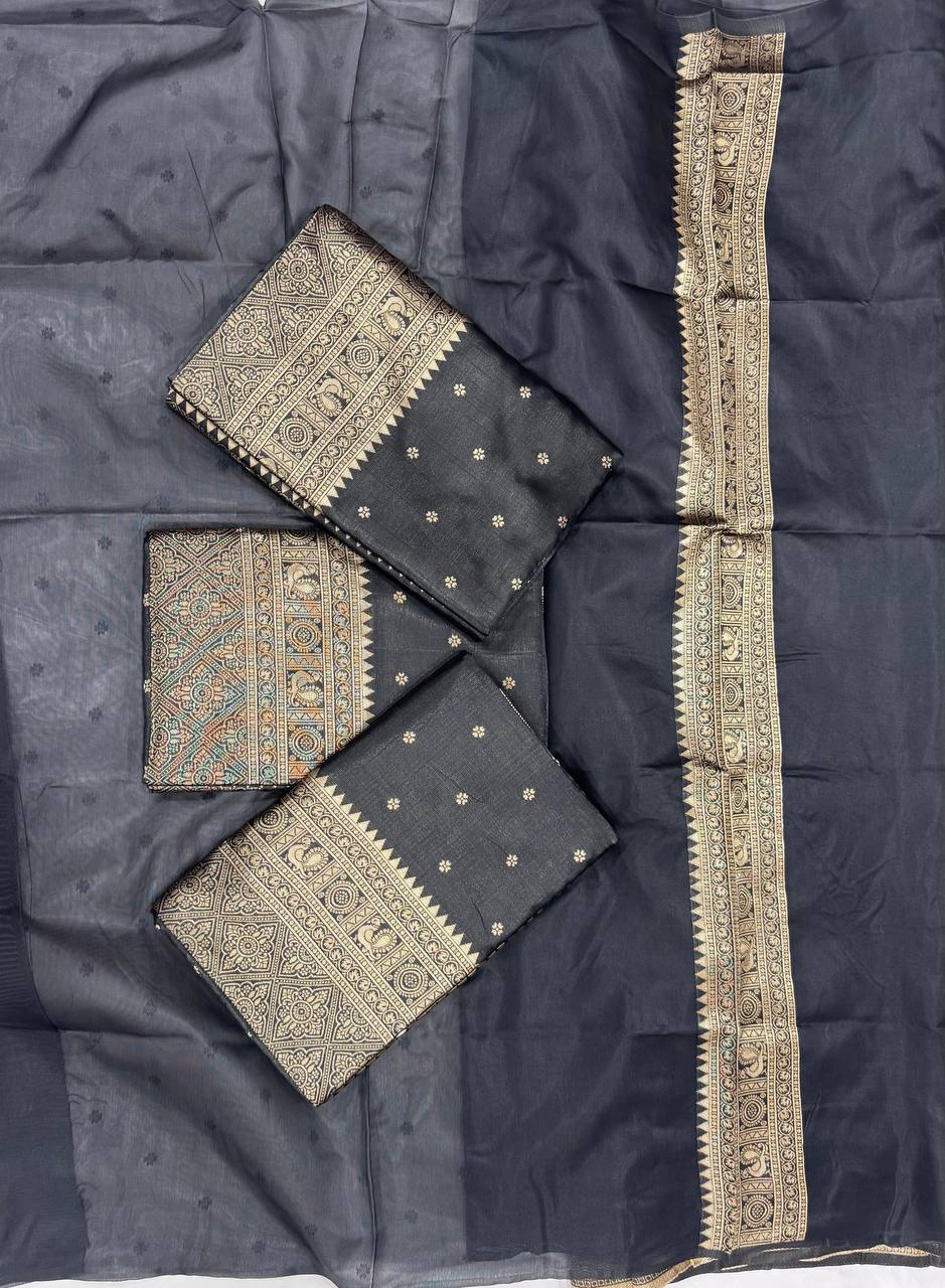 Black Traditional Lichi Silk Saree