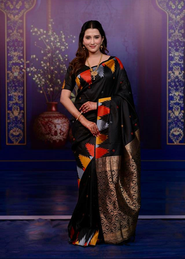 Black Triangle Weave Soft Silk Saree