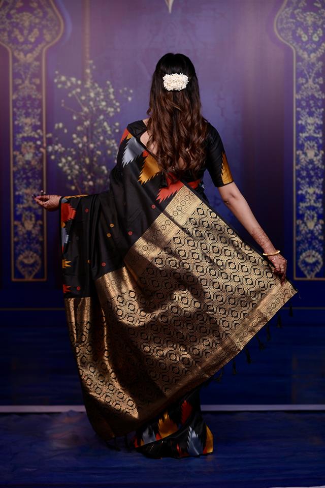 Black Triangle Weave Soft Silk Saree