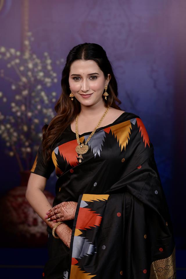 Black Triangle Weave Soft Silk Saree
