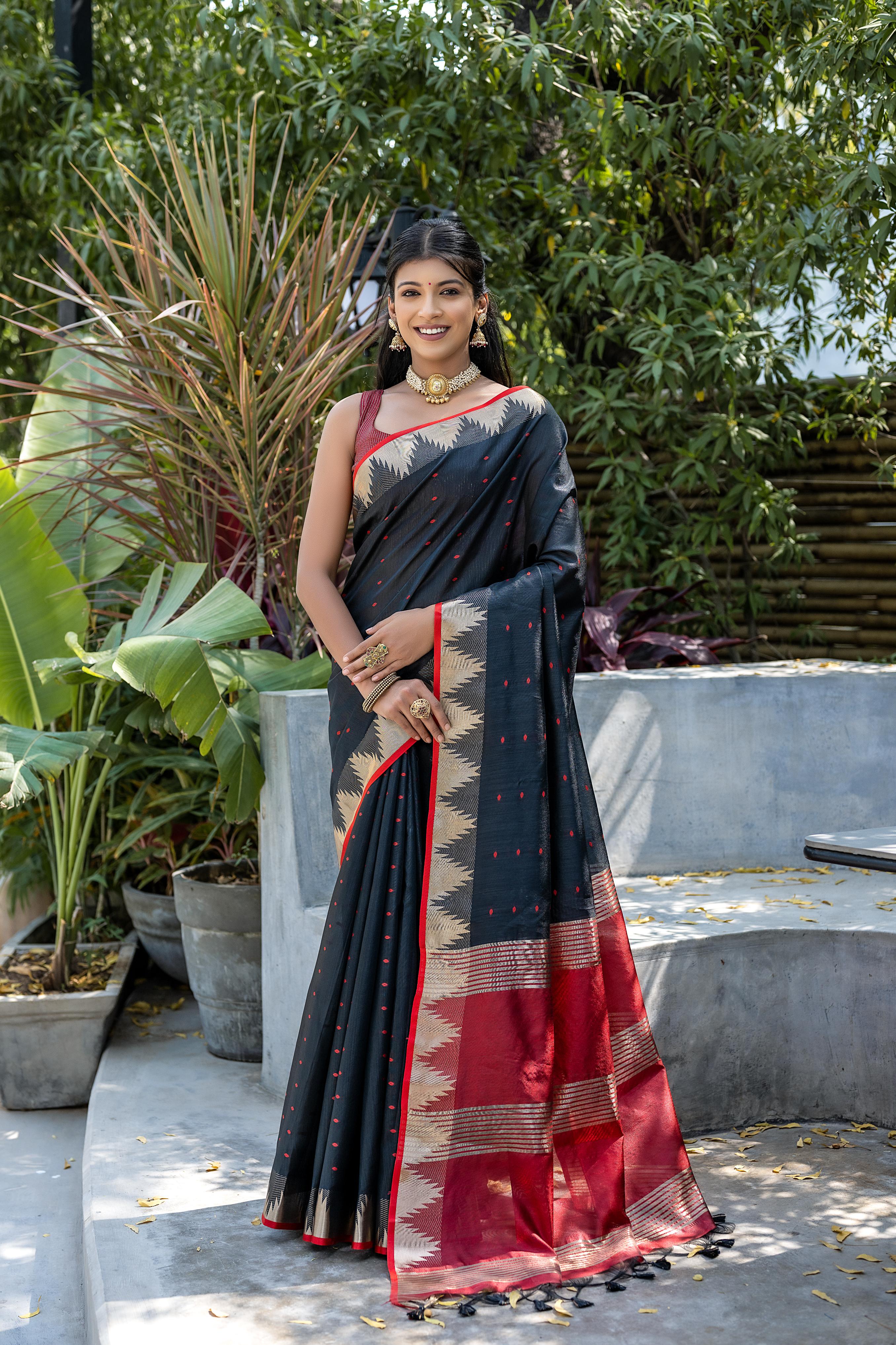 Black Tussar Silk Saree