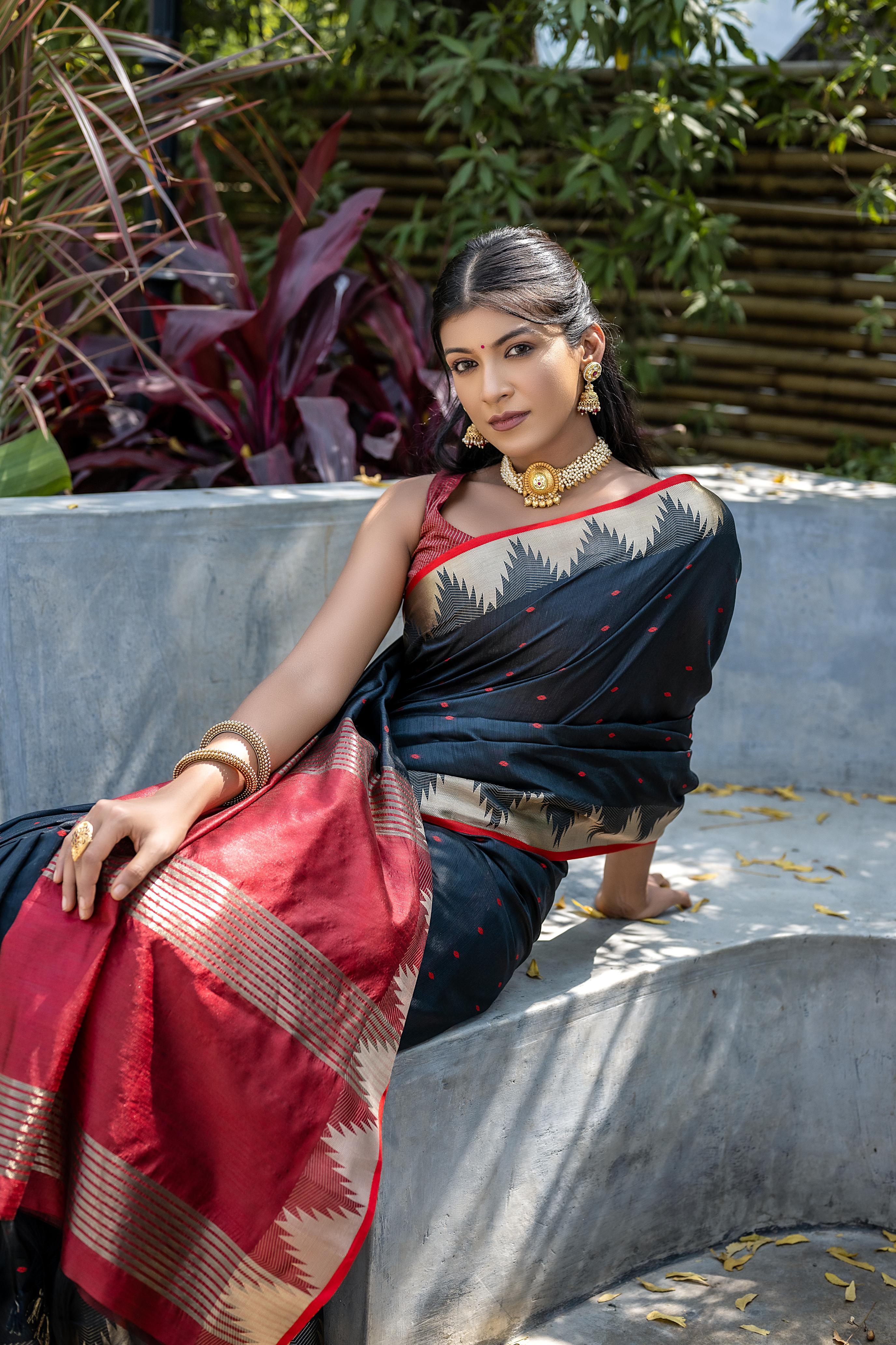 Black Tussar Silk Saree
