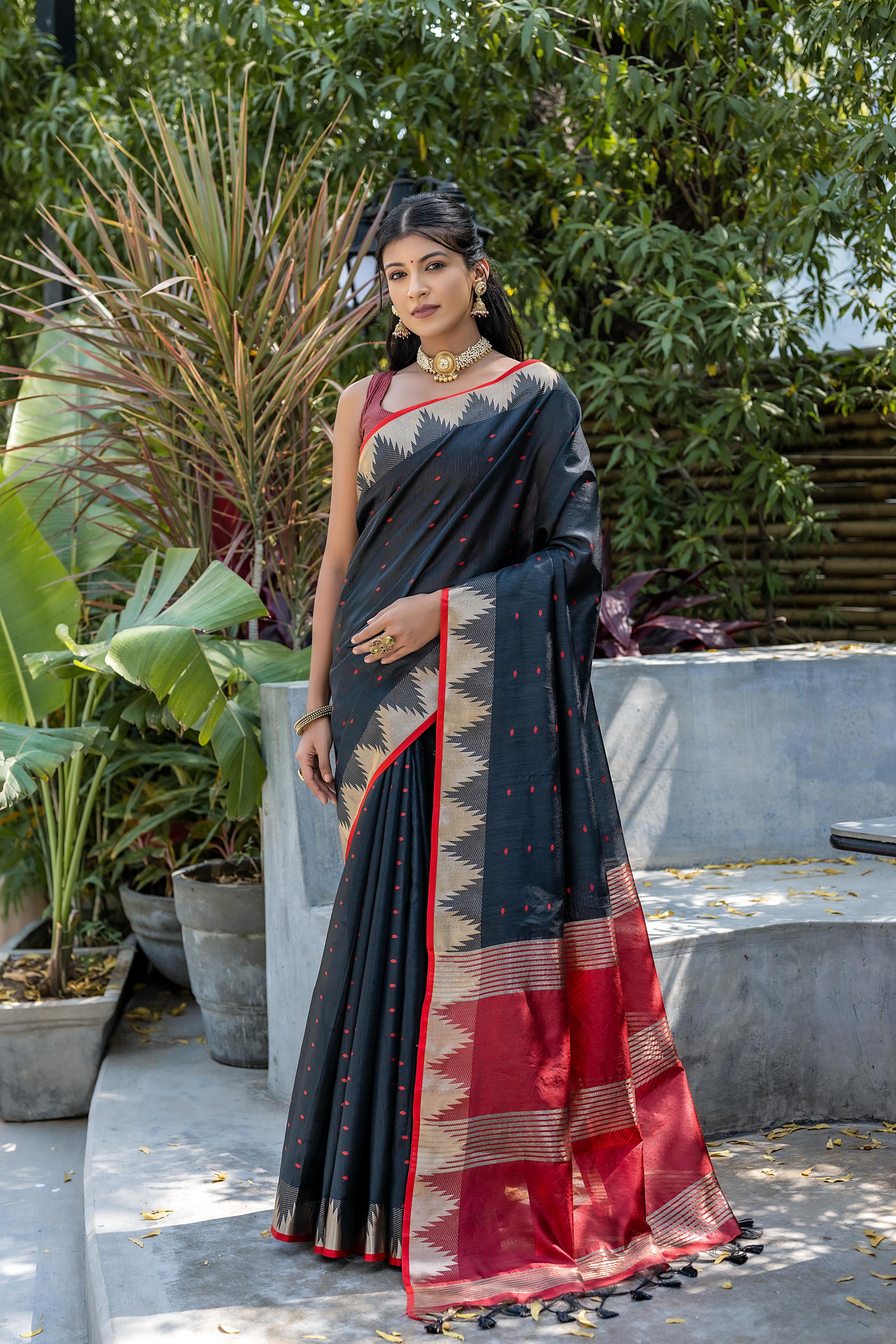 Black Tussar Silk Saree