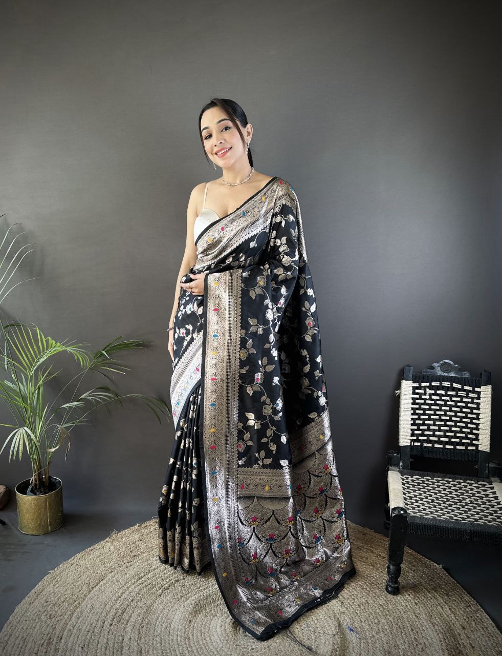 Black Wedding Wear Soft Banarasi Silk Saree