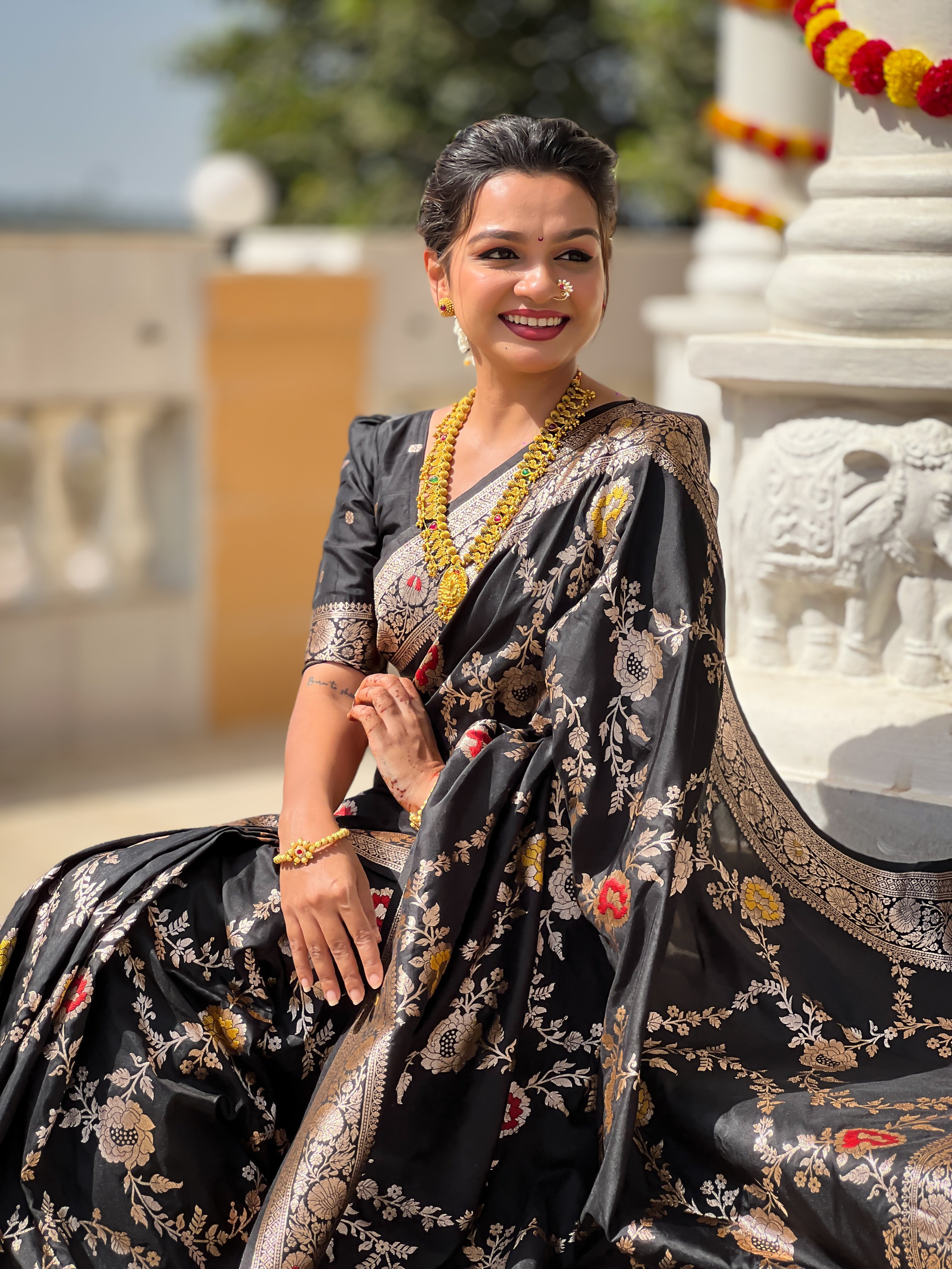 Black Wedding Wear Soft Banarasi Silk Saree