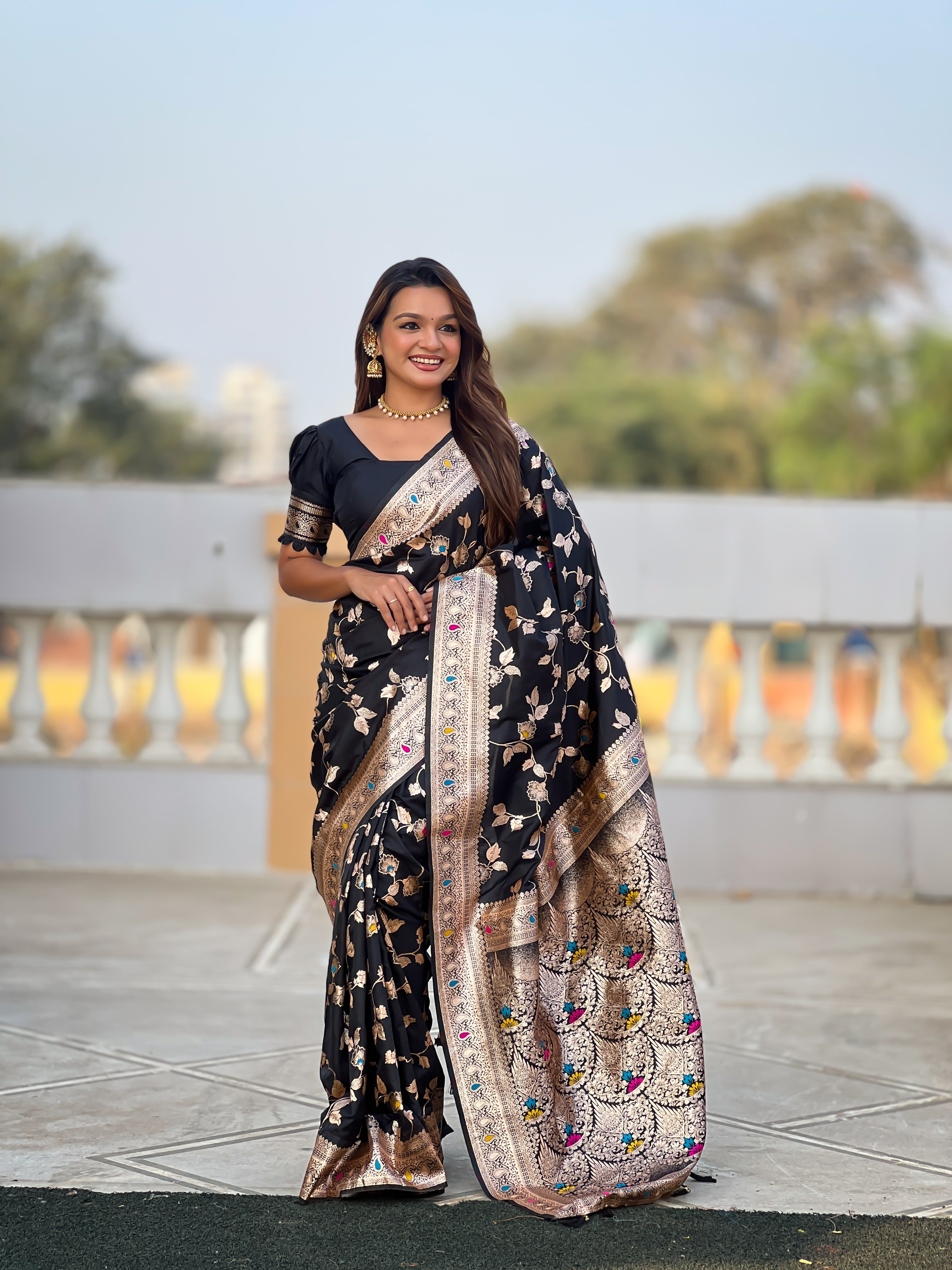 Black Wedding Wear Soft Banarasi Silk Saree