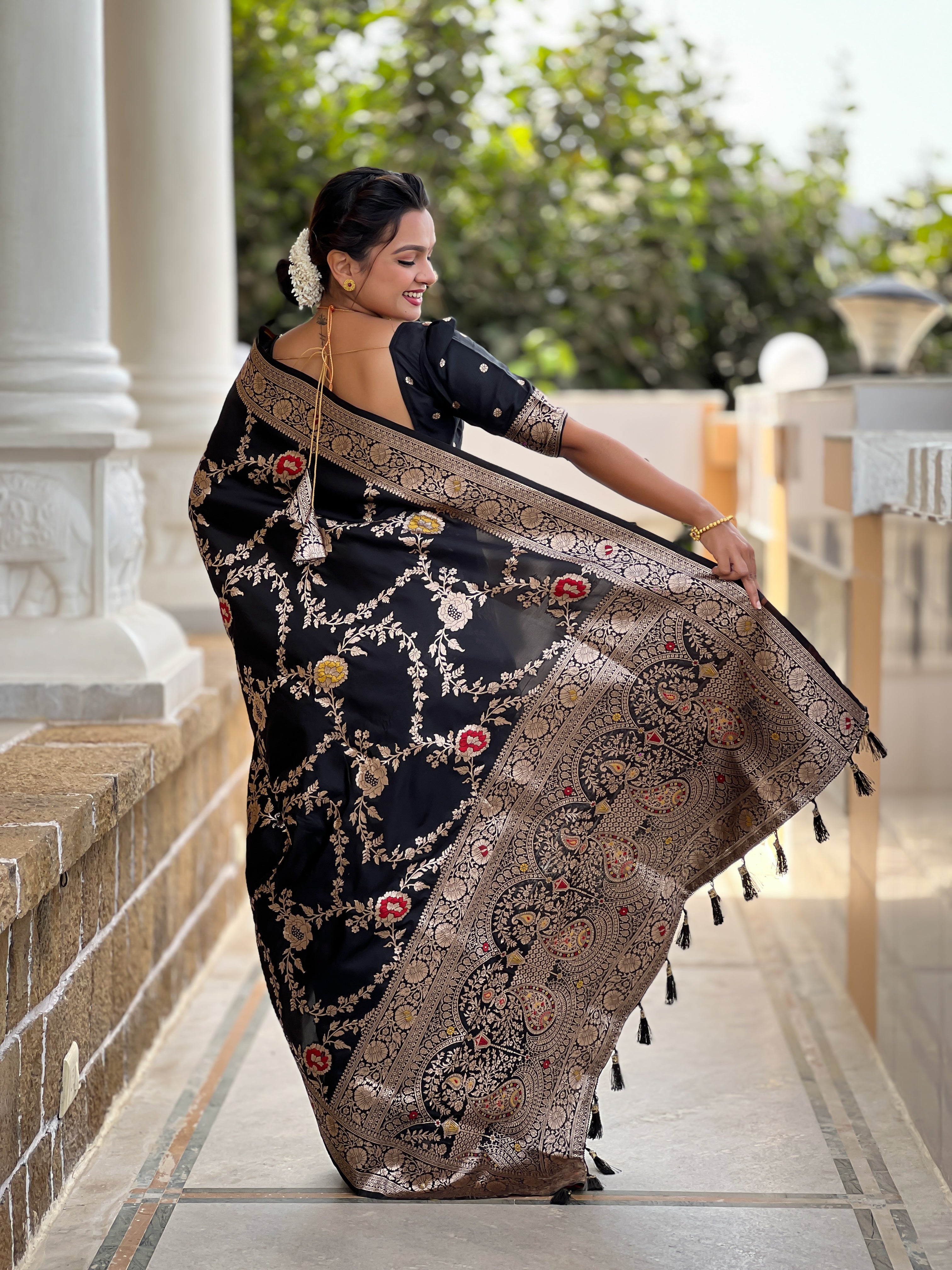 Black Wedding Wear Soft Banarasi Silk Saree
