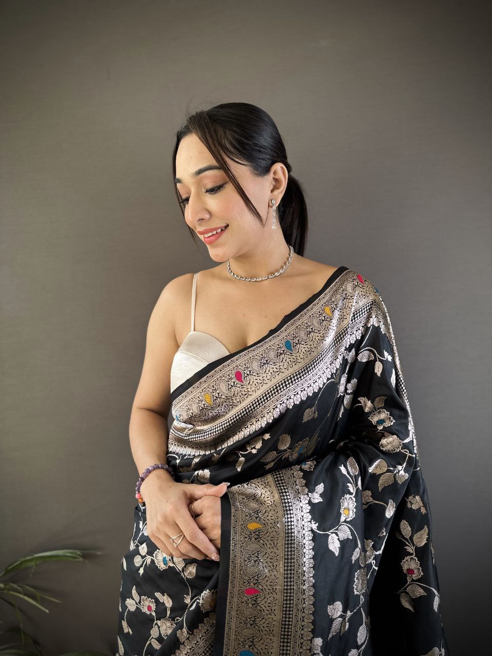 Black Wedding Wear Soft Banarasi Silk Saree