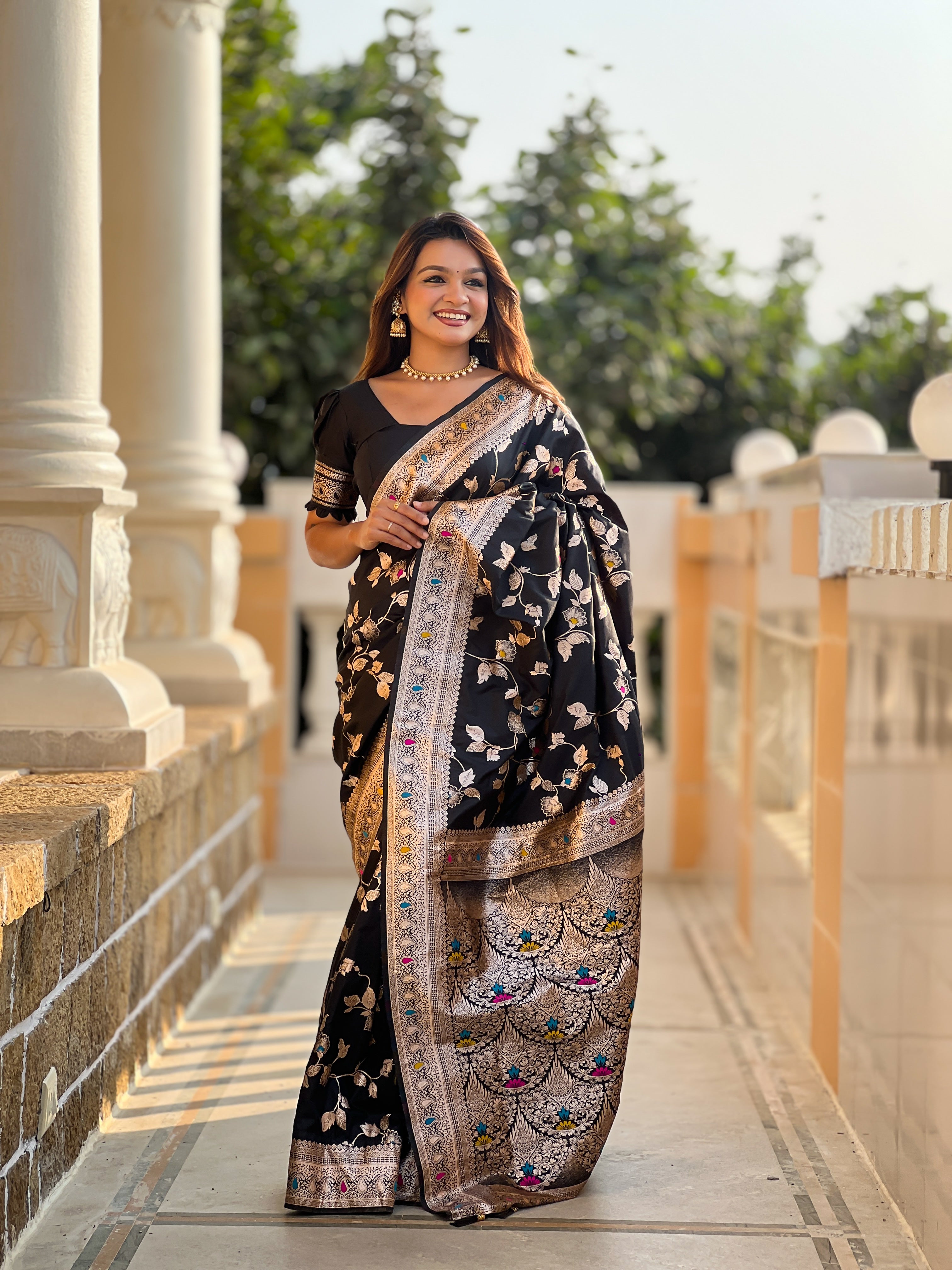 Black Wedding Wear Soft Banarasi Silk Saree