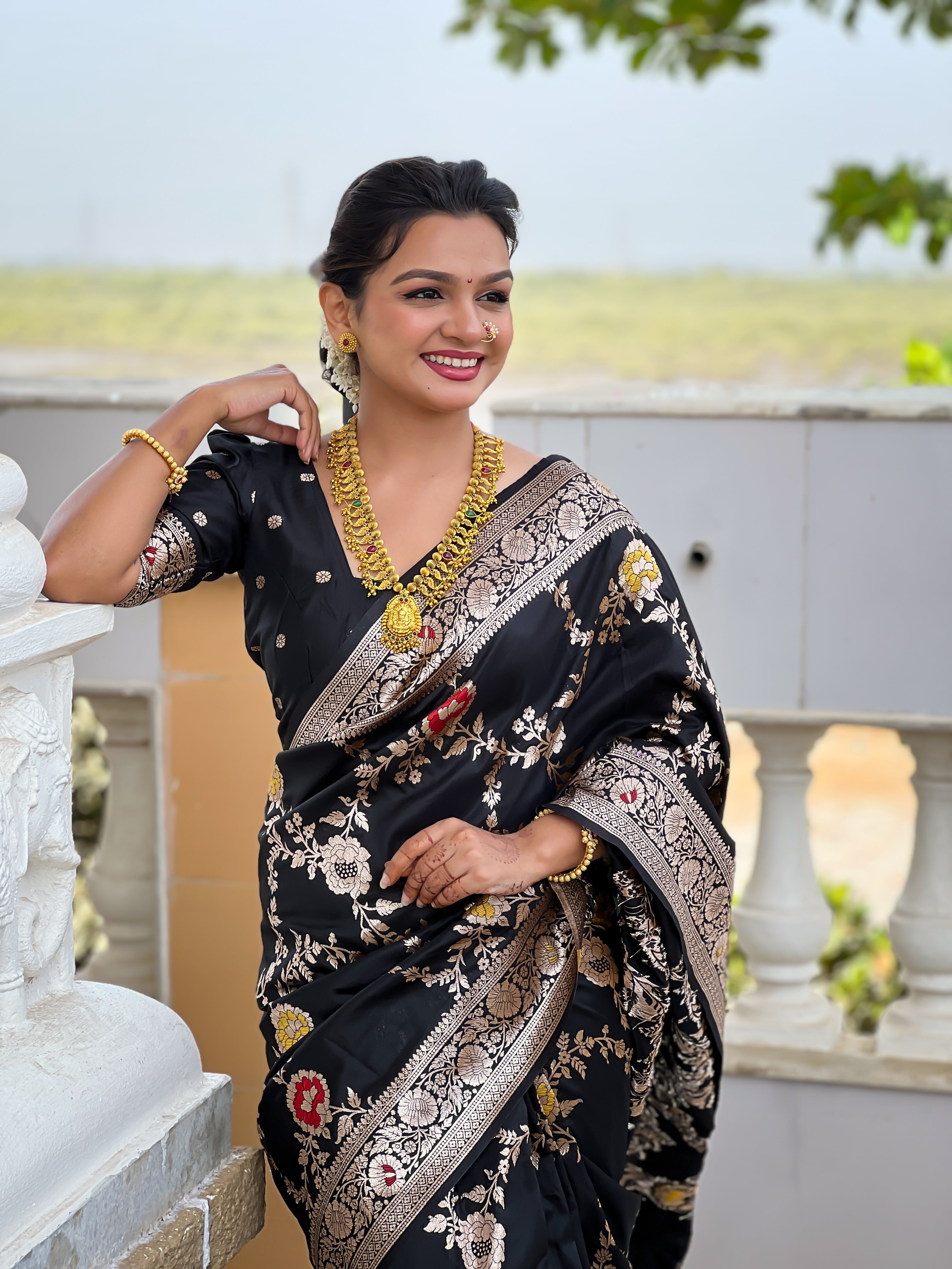 Black Wedding Wear Soft Banarasi Silk Saree