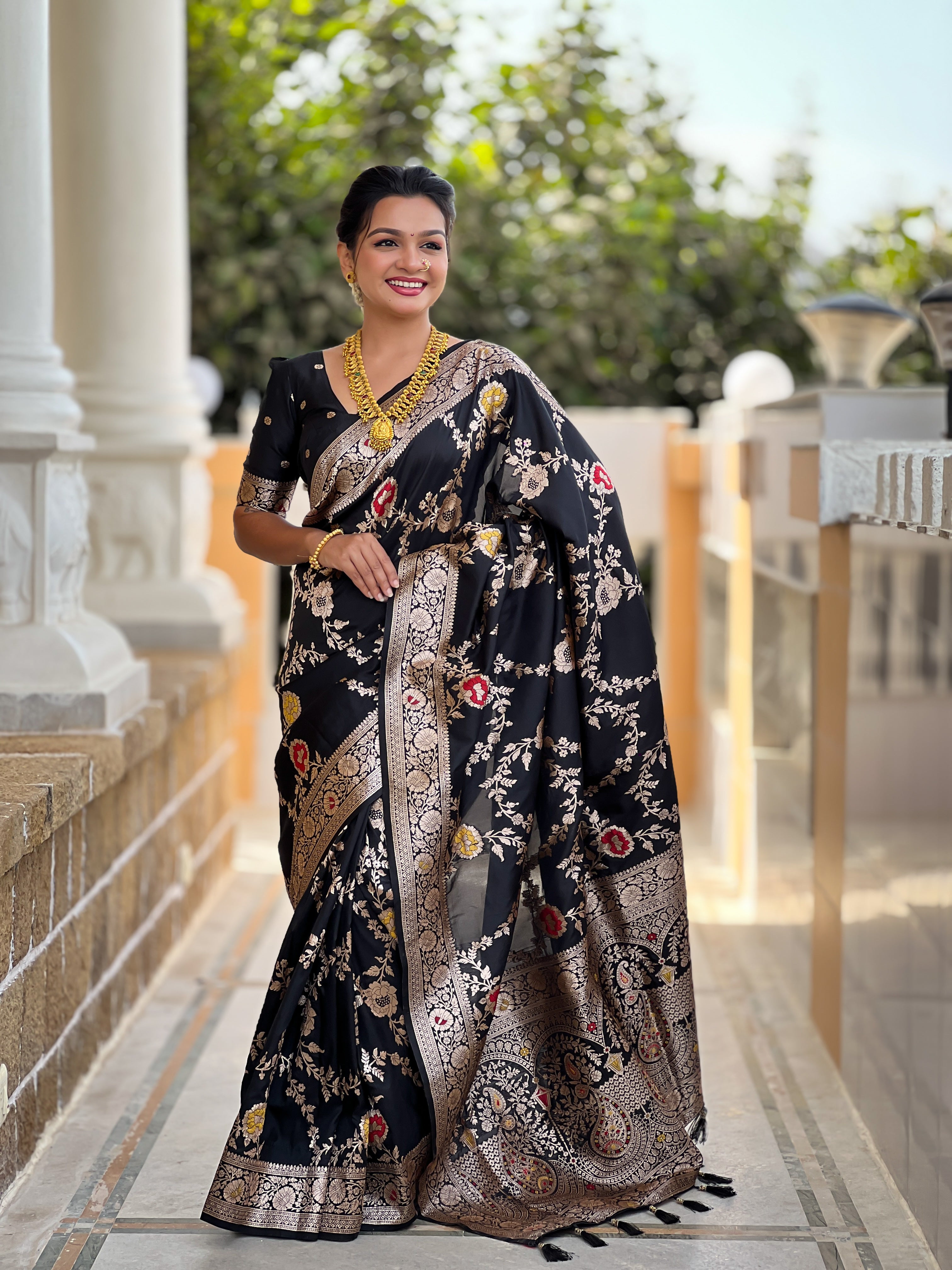 Black Wedding Wear Soft Banarasi Silk Saree