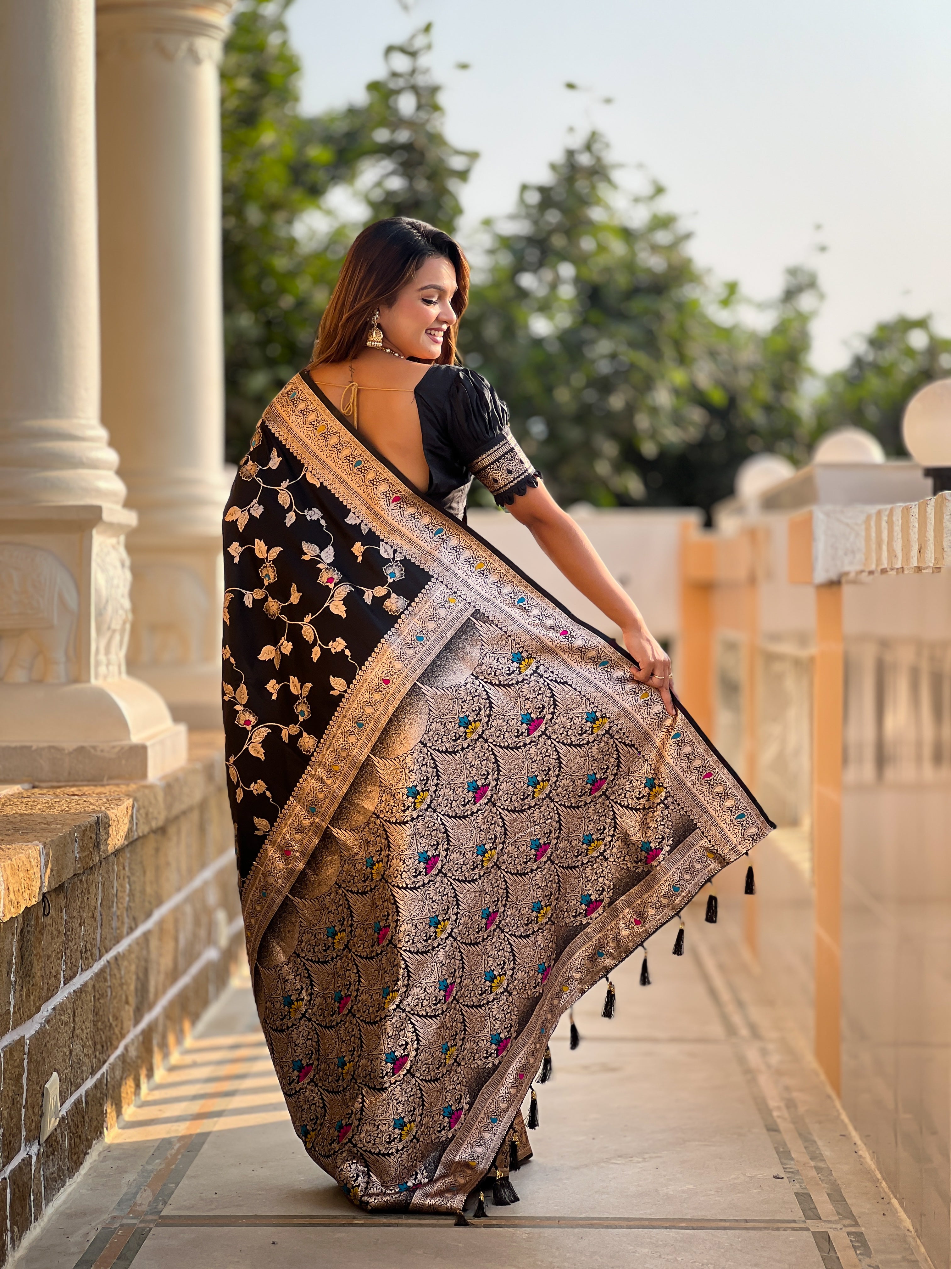 Black Wedding Wear Soft Banarasi Silk Saree