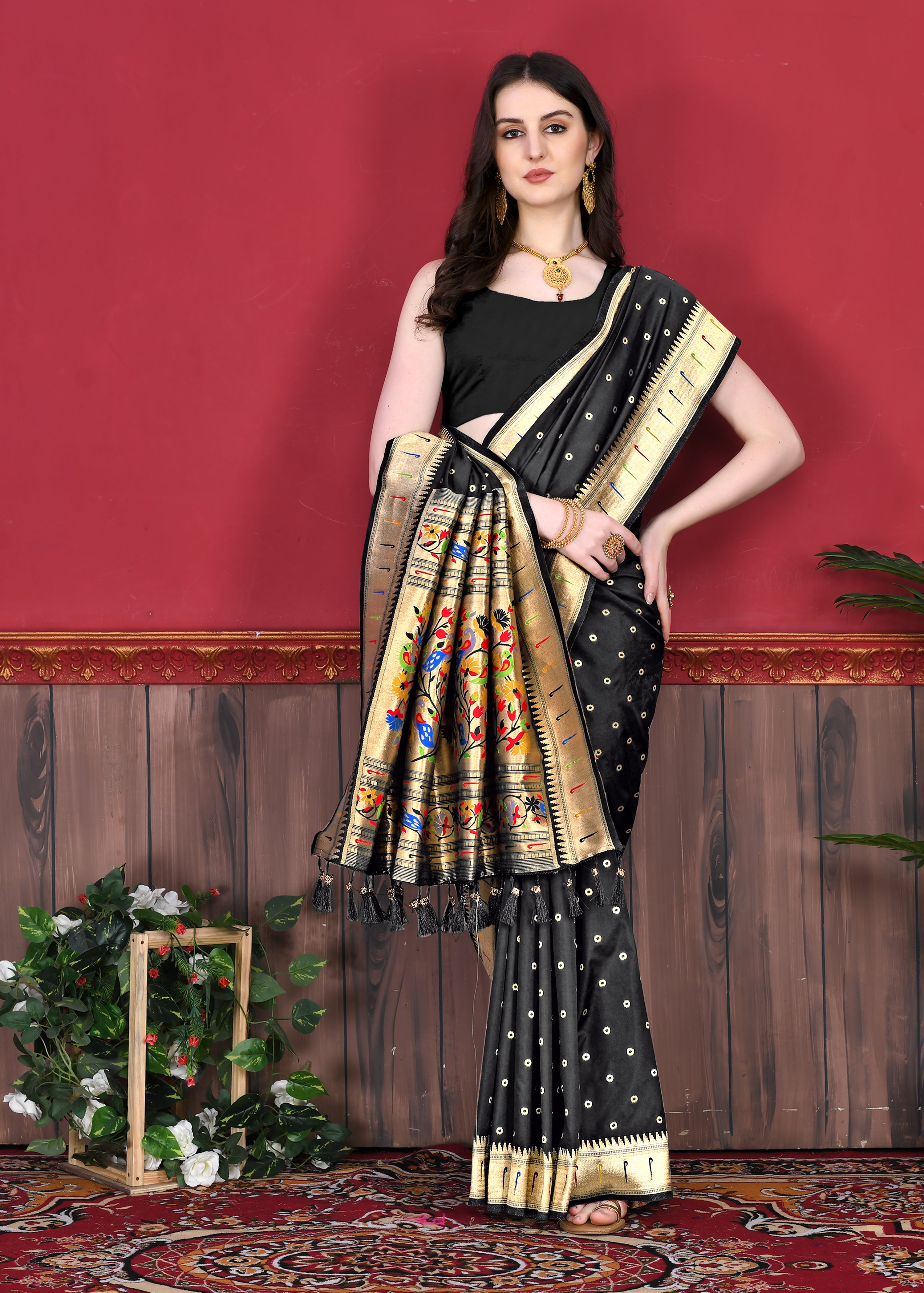 Black Wedding Wear Soft Paithani Silk Saree