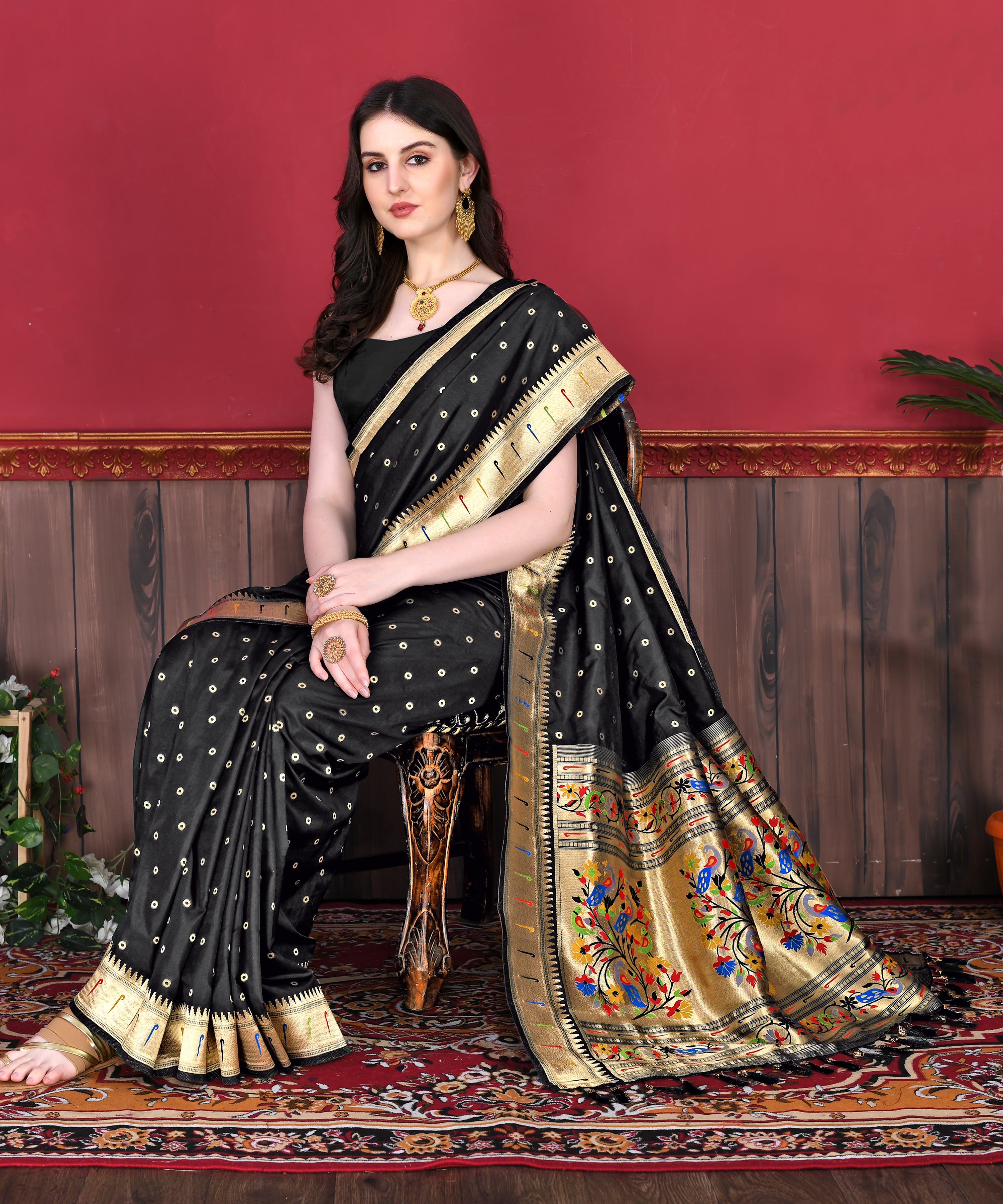 Black Wedding Wear Soft Paithani Silk Saree
