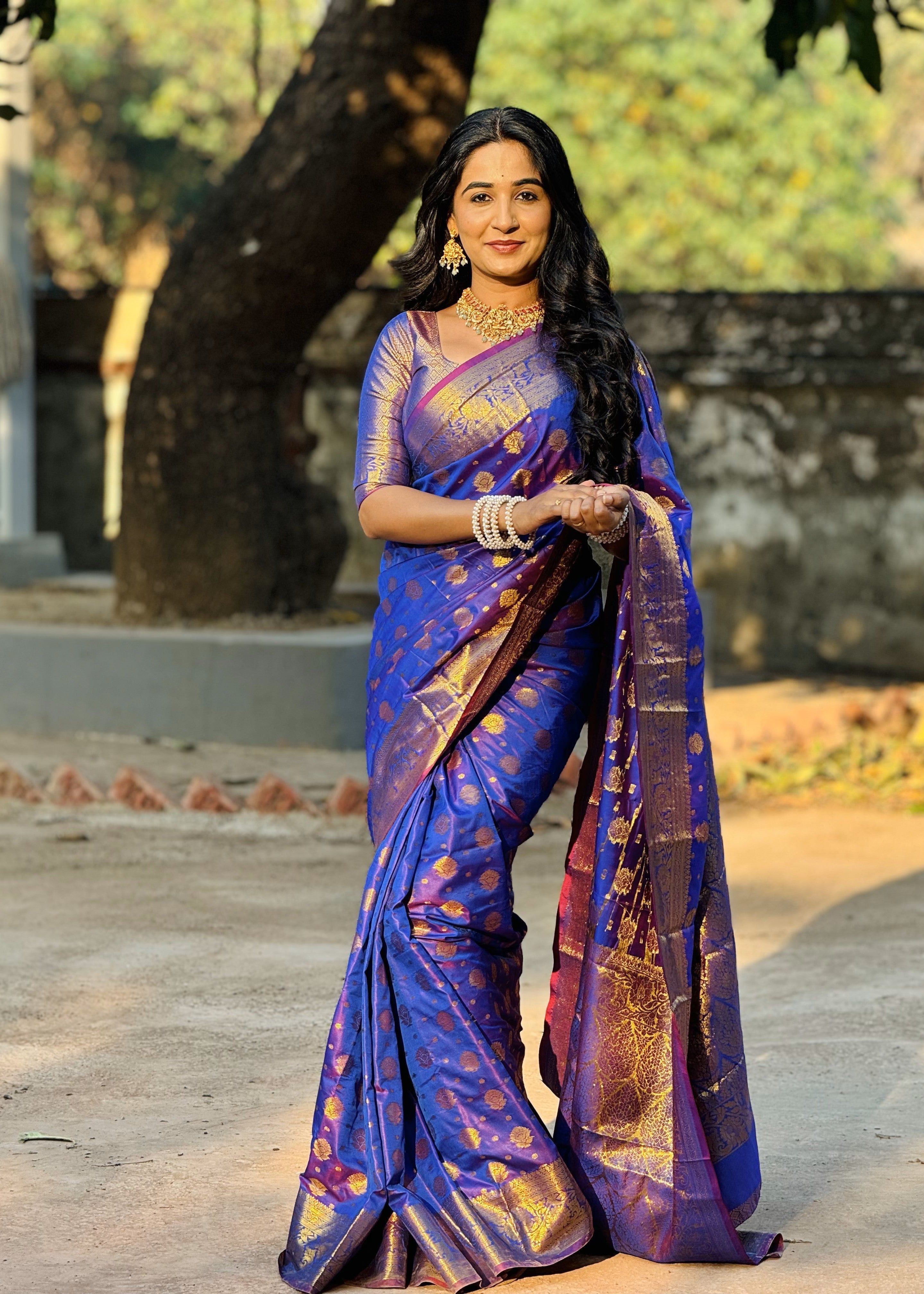 Blue Banarasi Soft Silk Saree