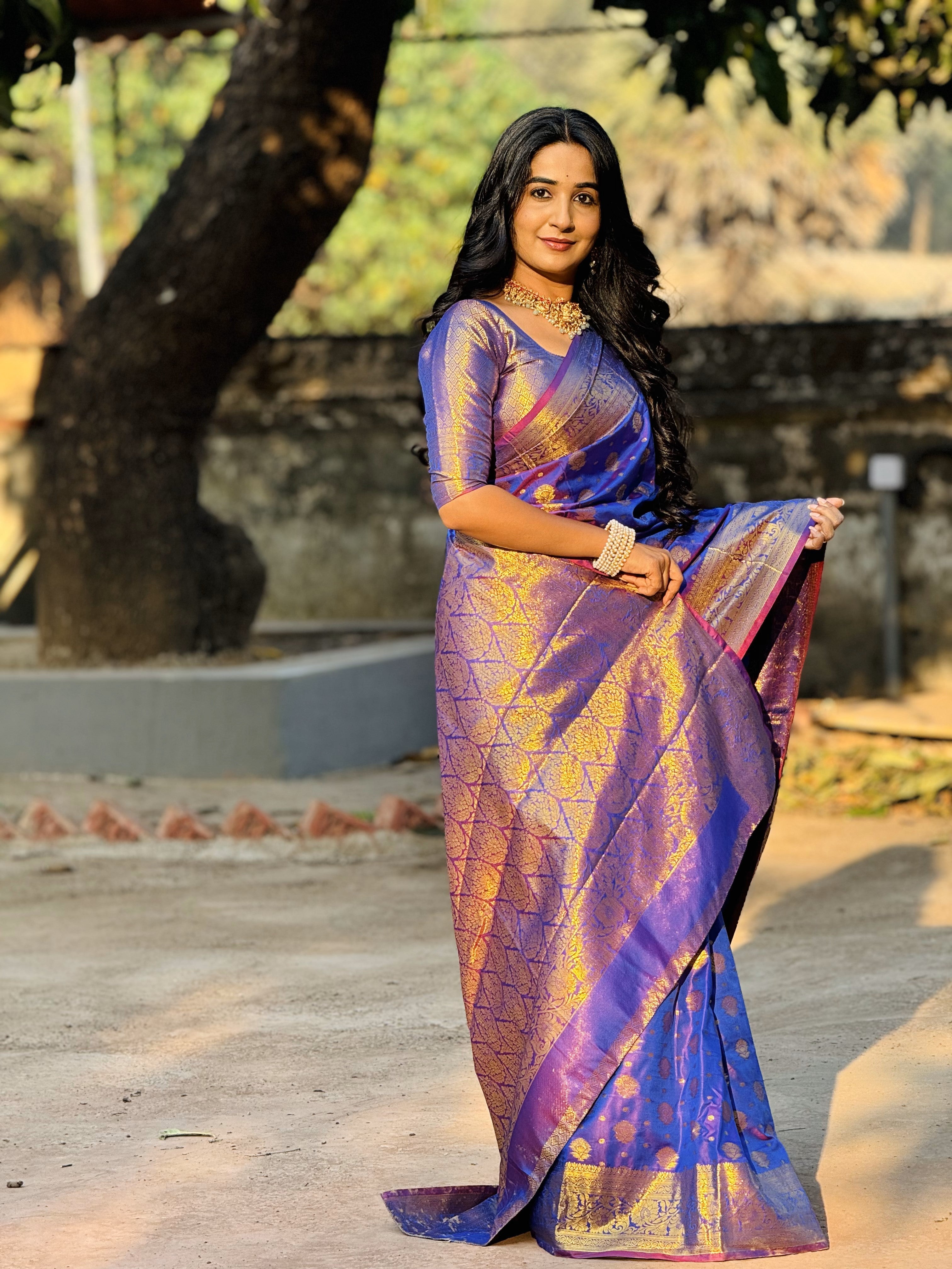 Blue Banarasi Soft Silk Saree