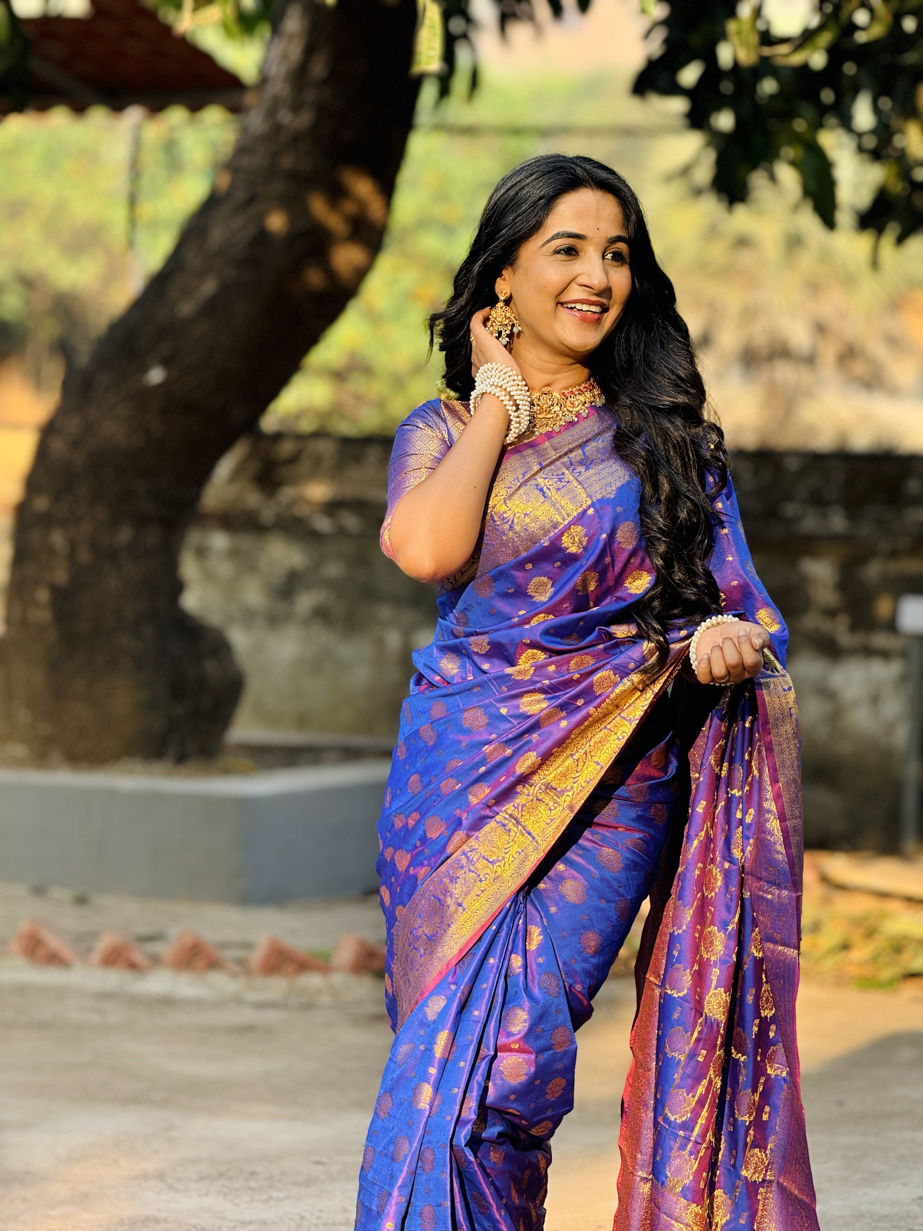Blue Banarasi Soft Silk Saree