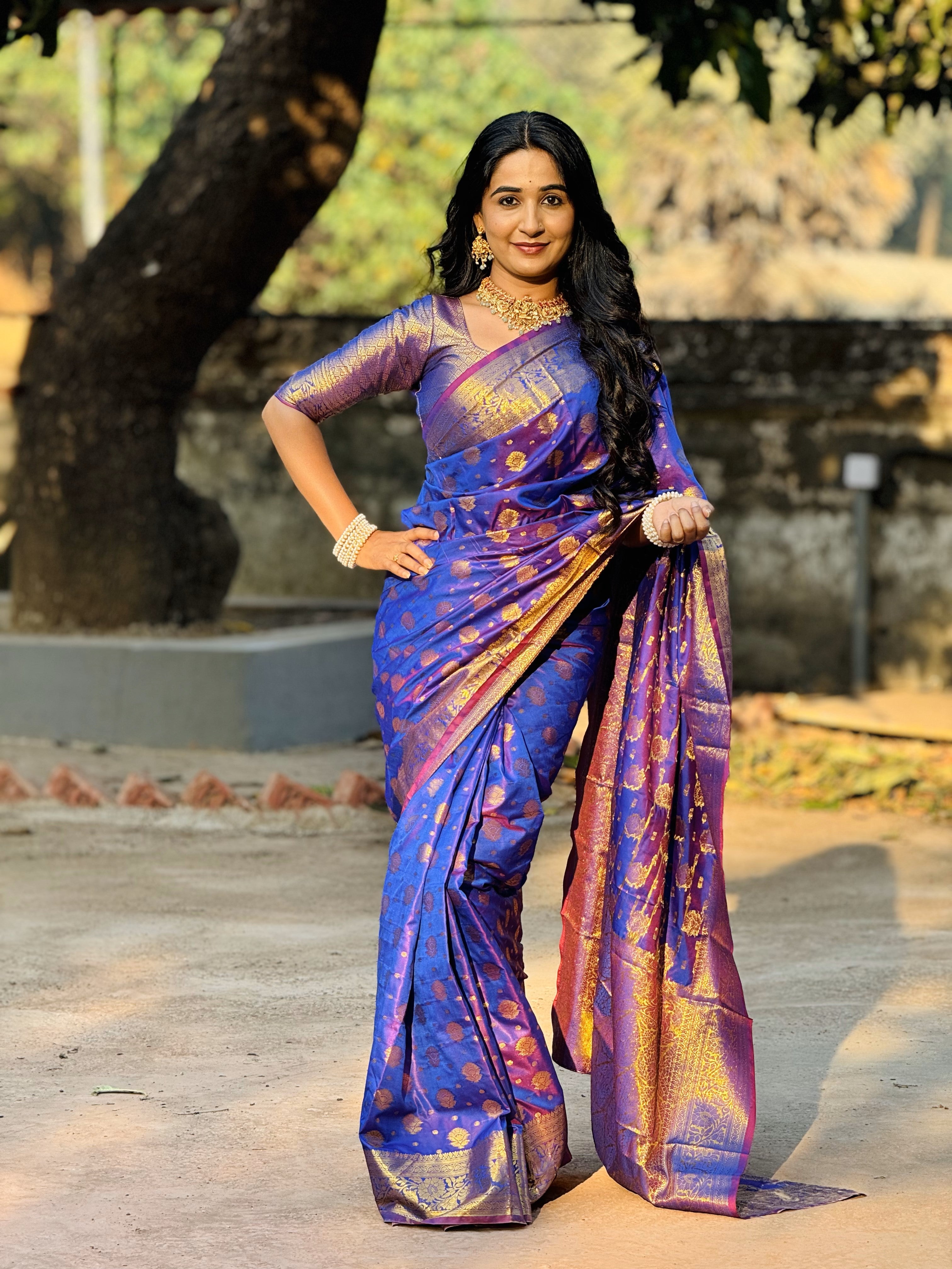 Blue Banarasi Soft Silk Saree