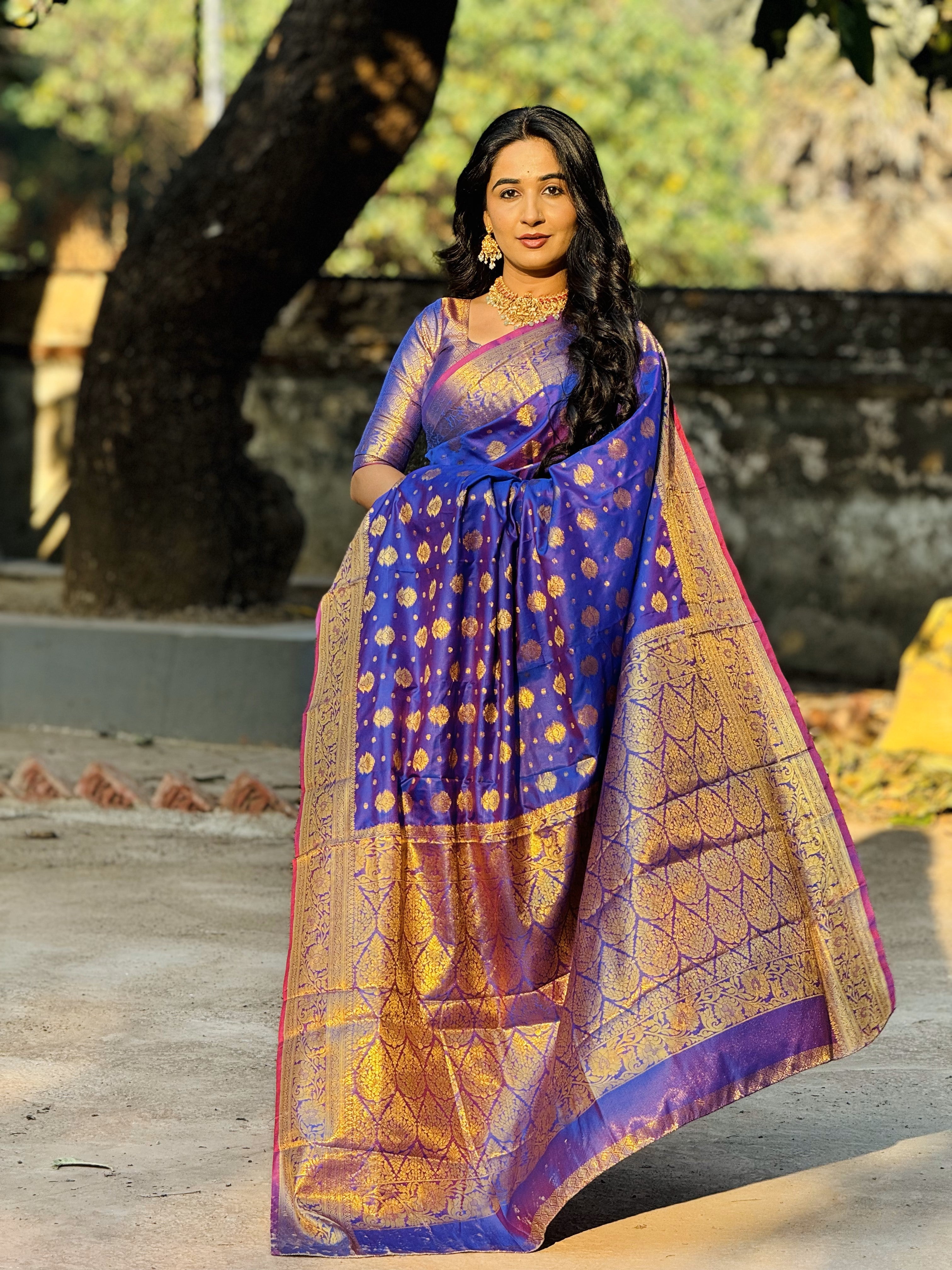 Blue Banarasi Soft Silk Saree