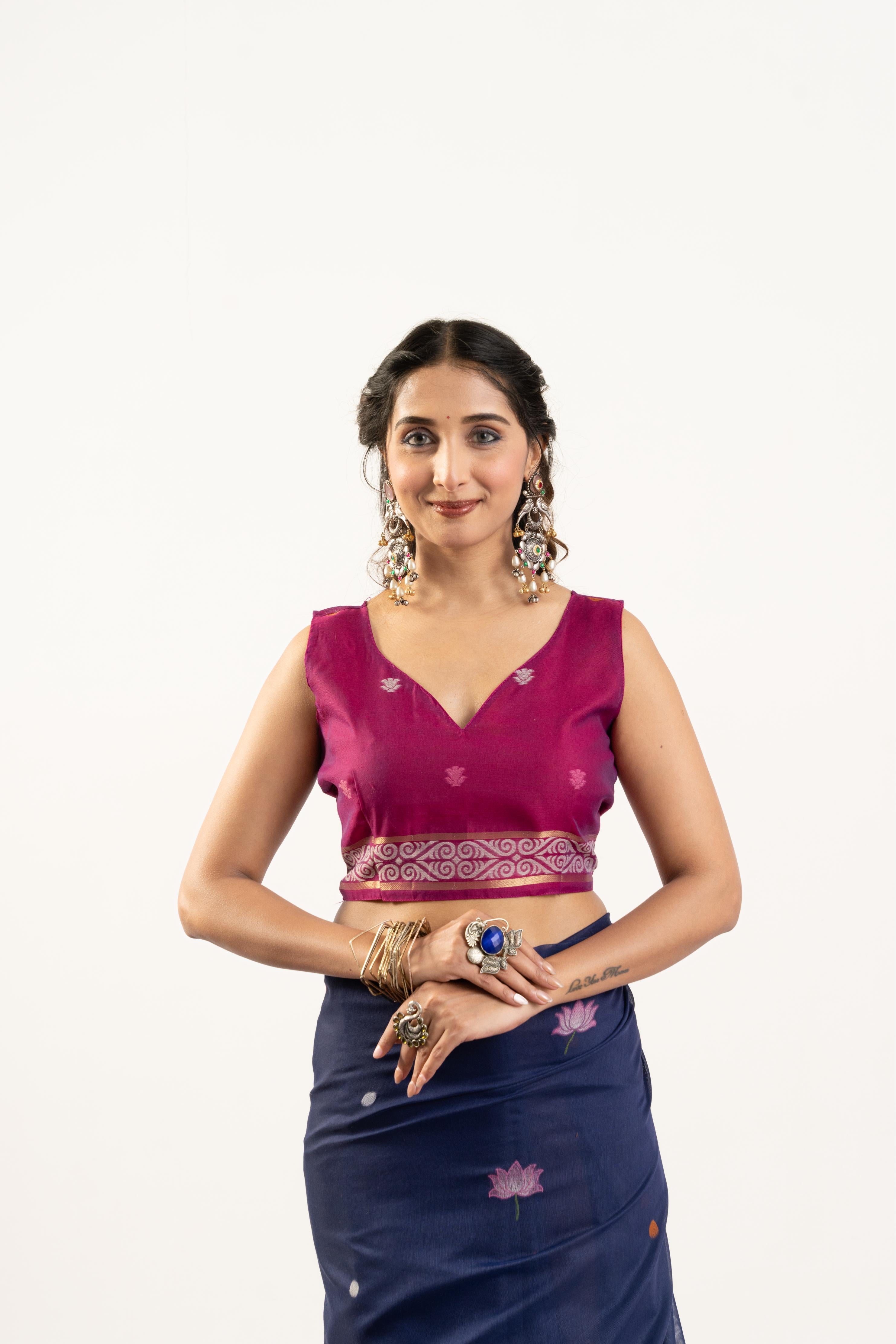 Blue Designer Muga Cotton Saree