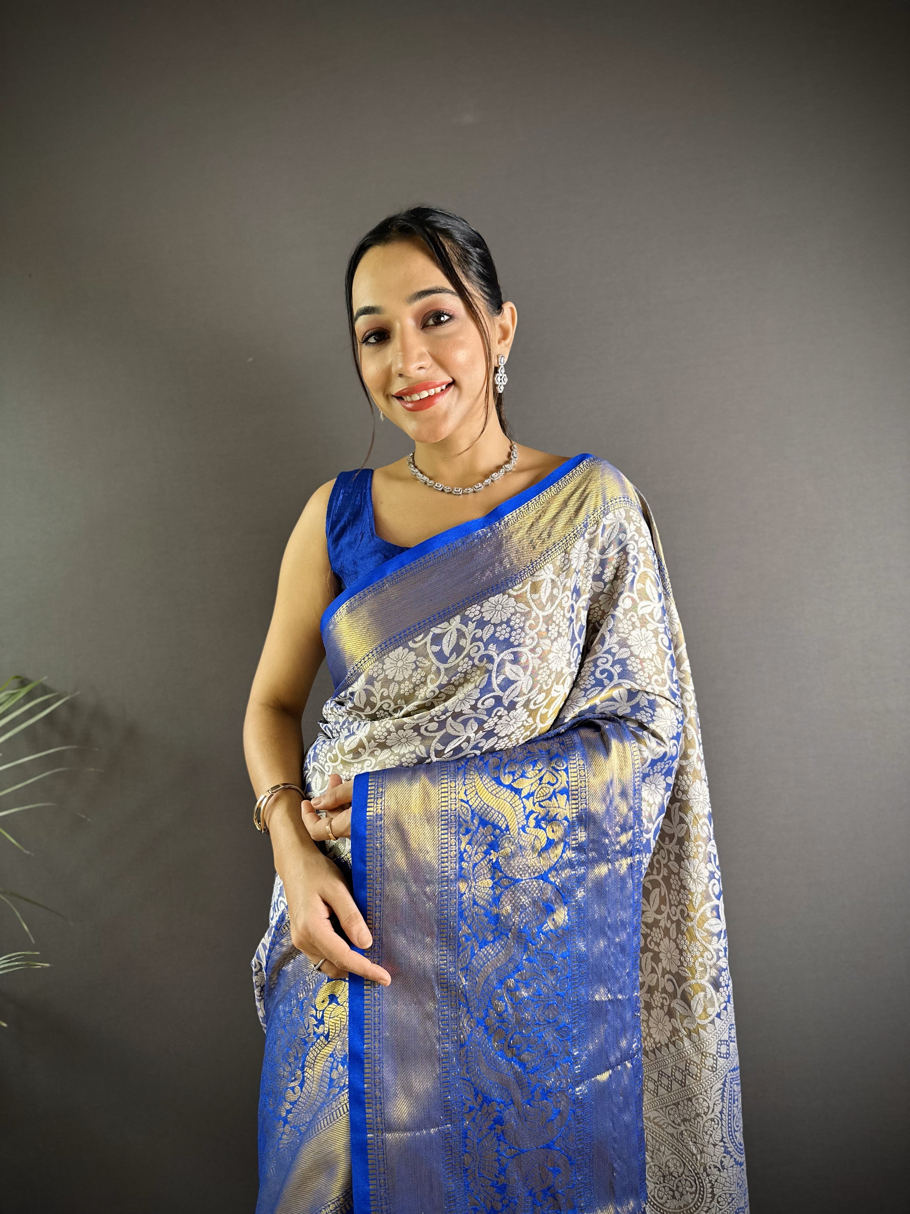 Blue Kanjivaram Tissue Silk Saree