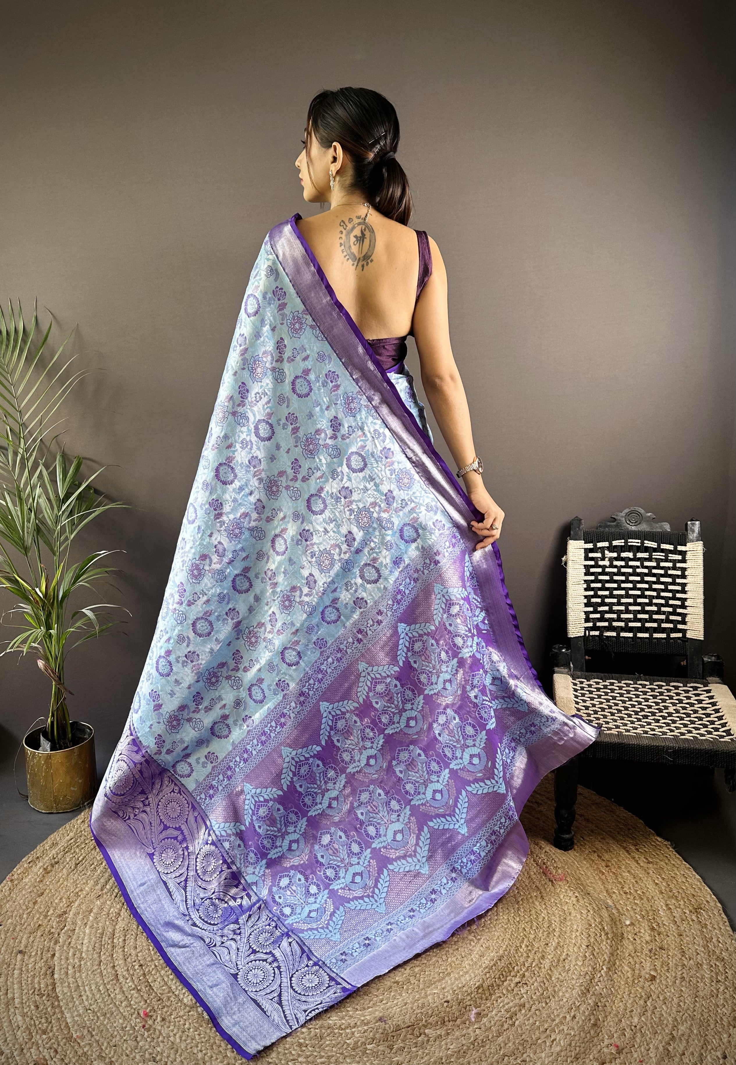 Blue Kanjivaram Tissue Silk Saree