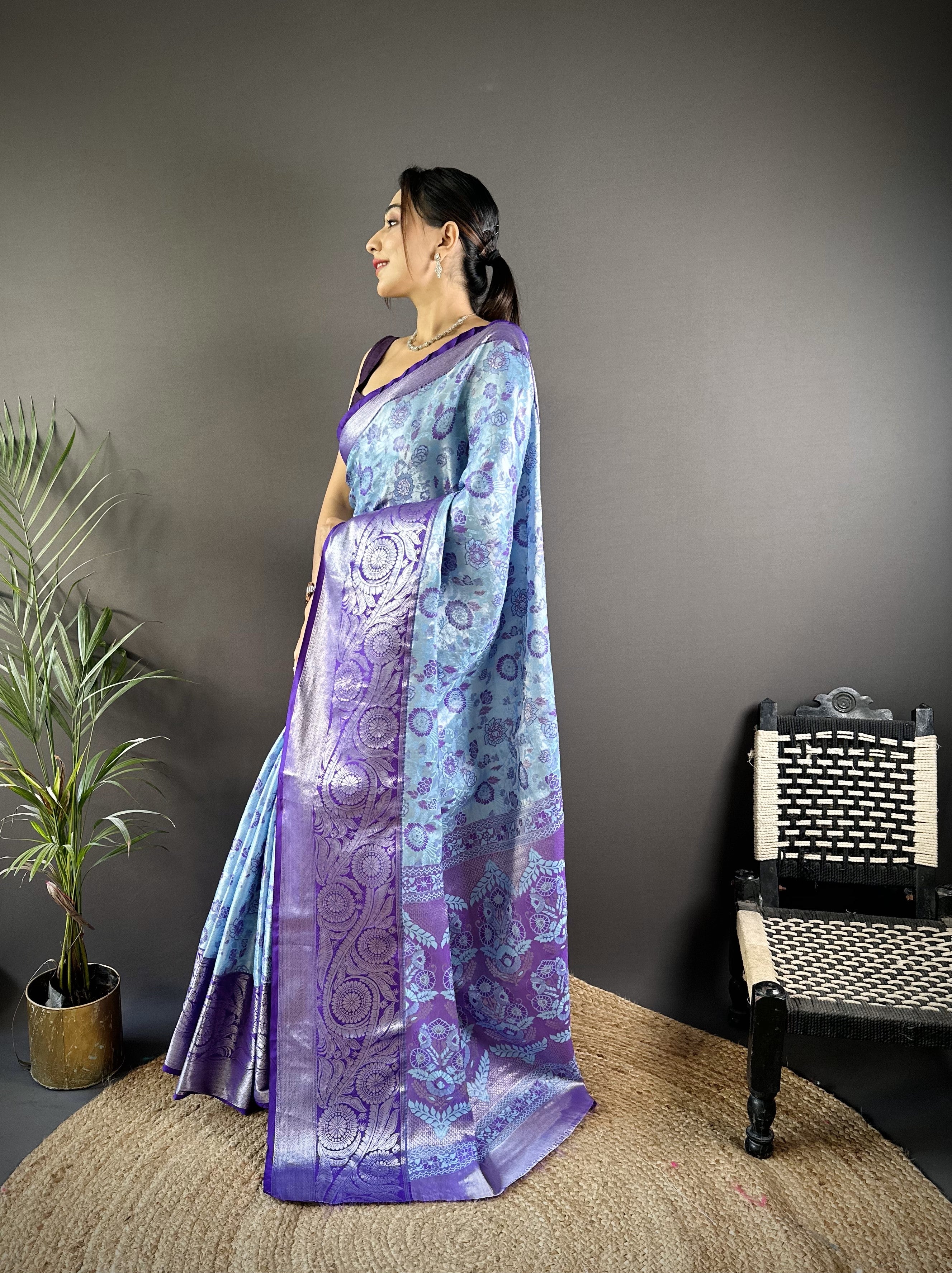 Blue Kanjivaram Tissue Silk Saree