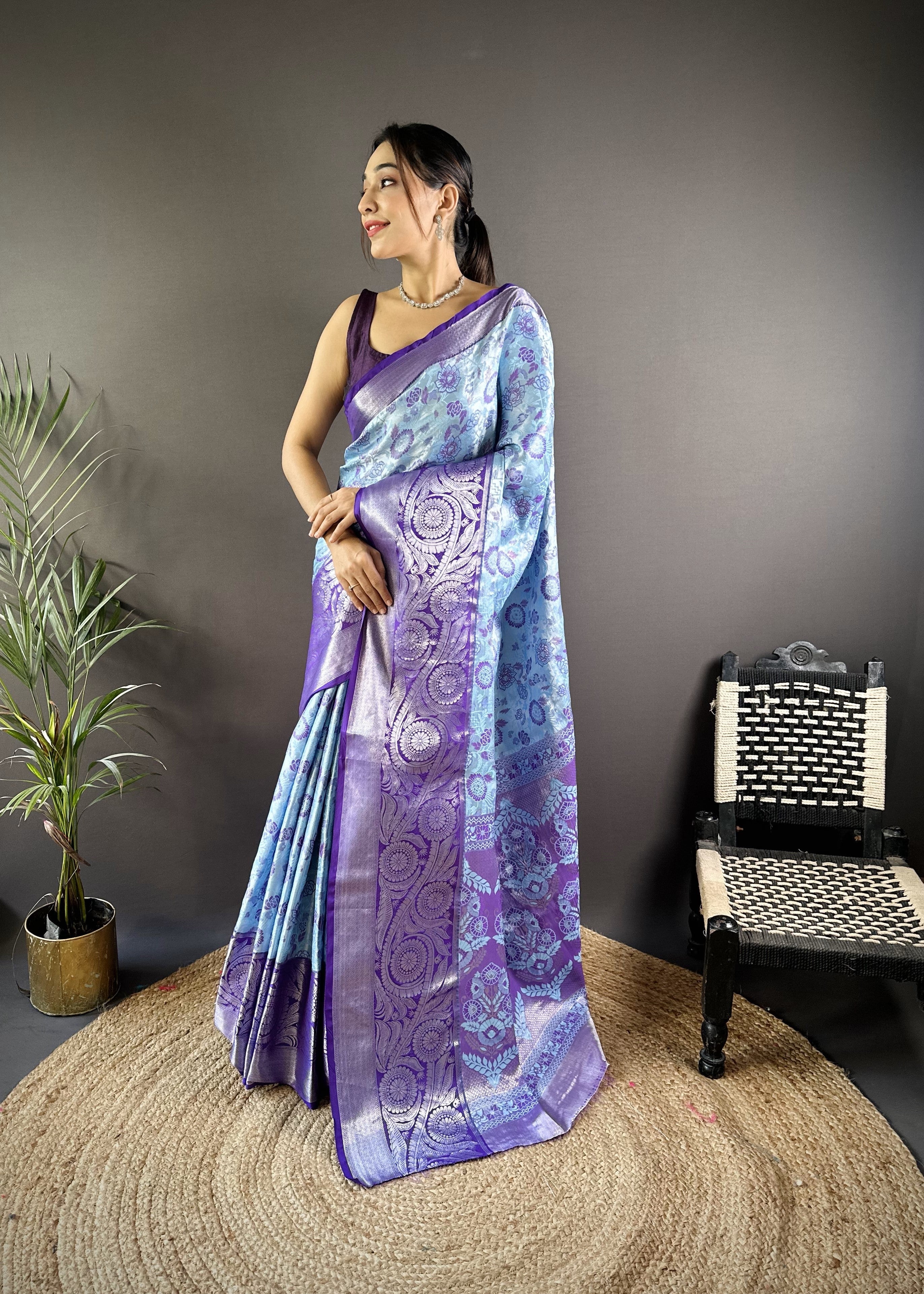 Blue Kanjivaram Tissue Silk Saree