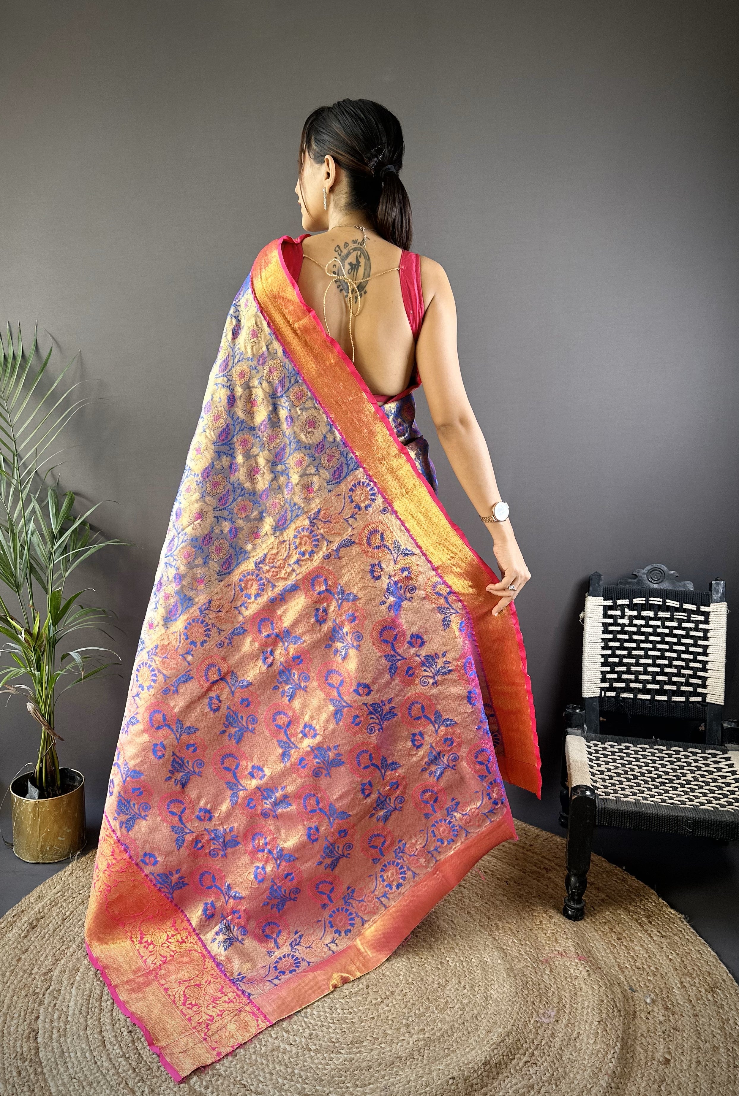 Blue Kanjivaram Tissue Silk Saree