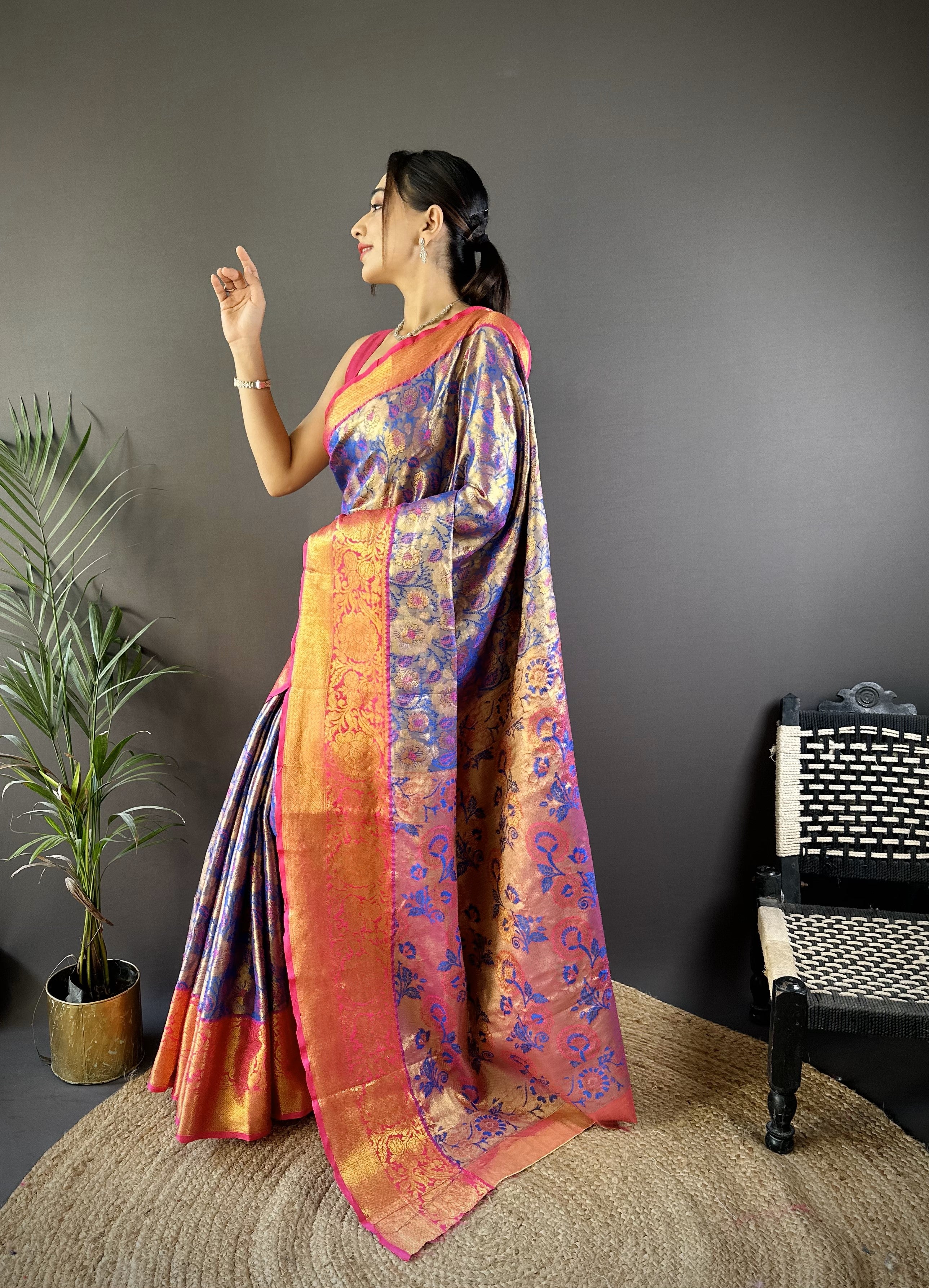 Blue Kanjivaram Tissue Silk Saree