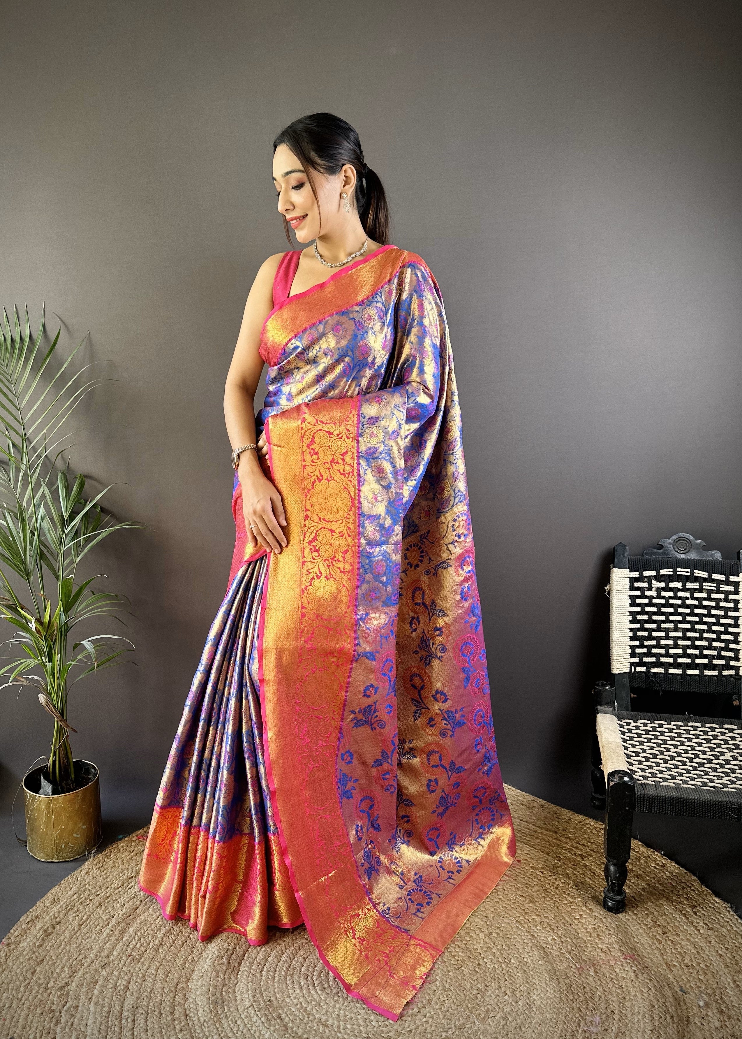Blue Kanjivaram Tissue Silk Saree