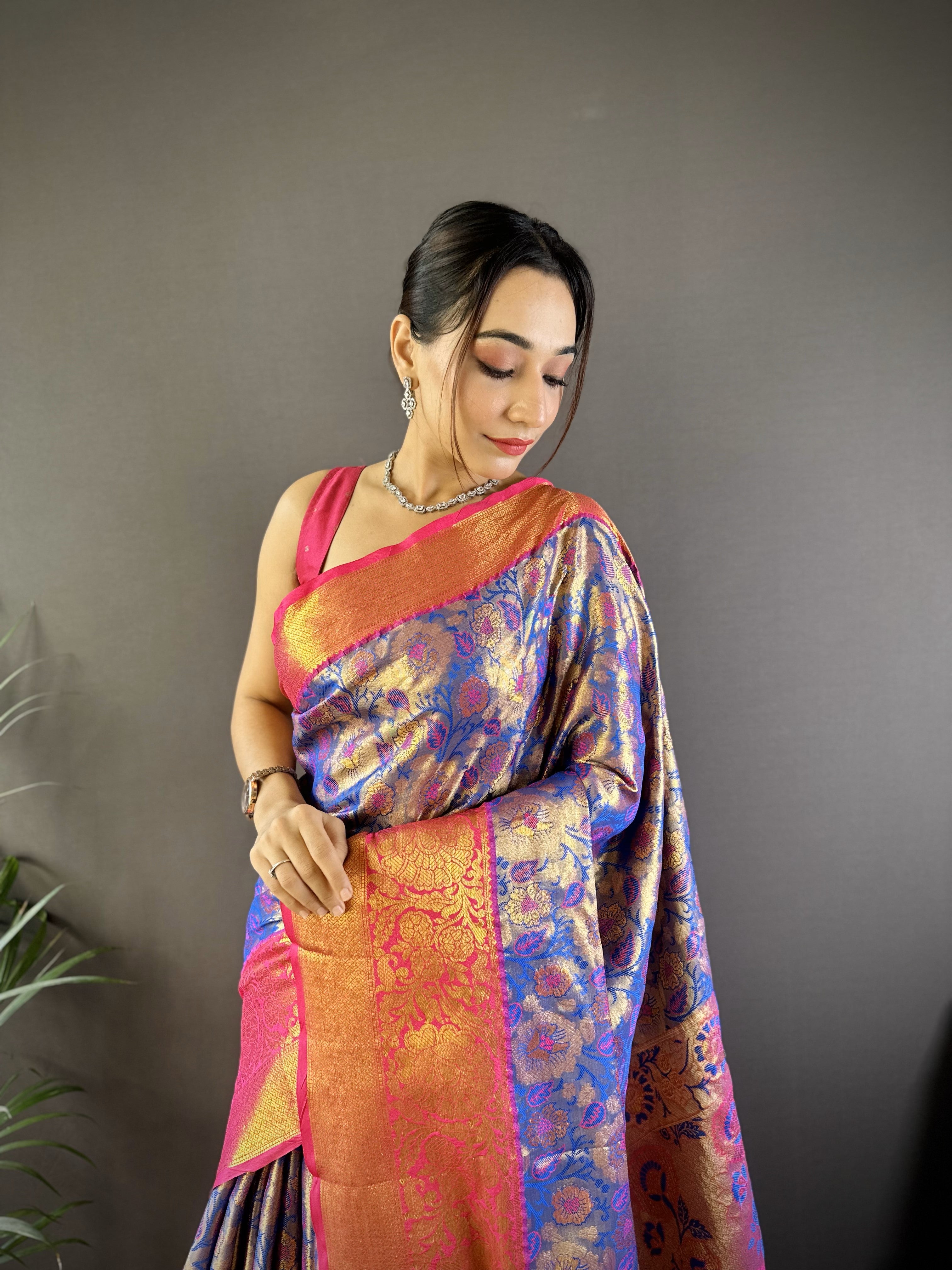 Blue Kanjivaram Tissue Silk Saree