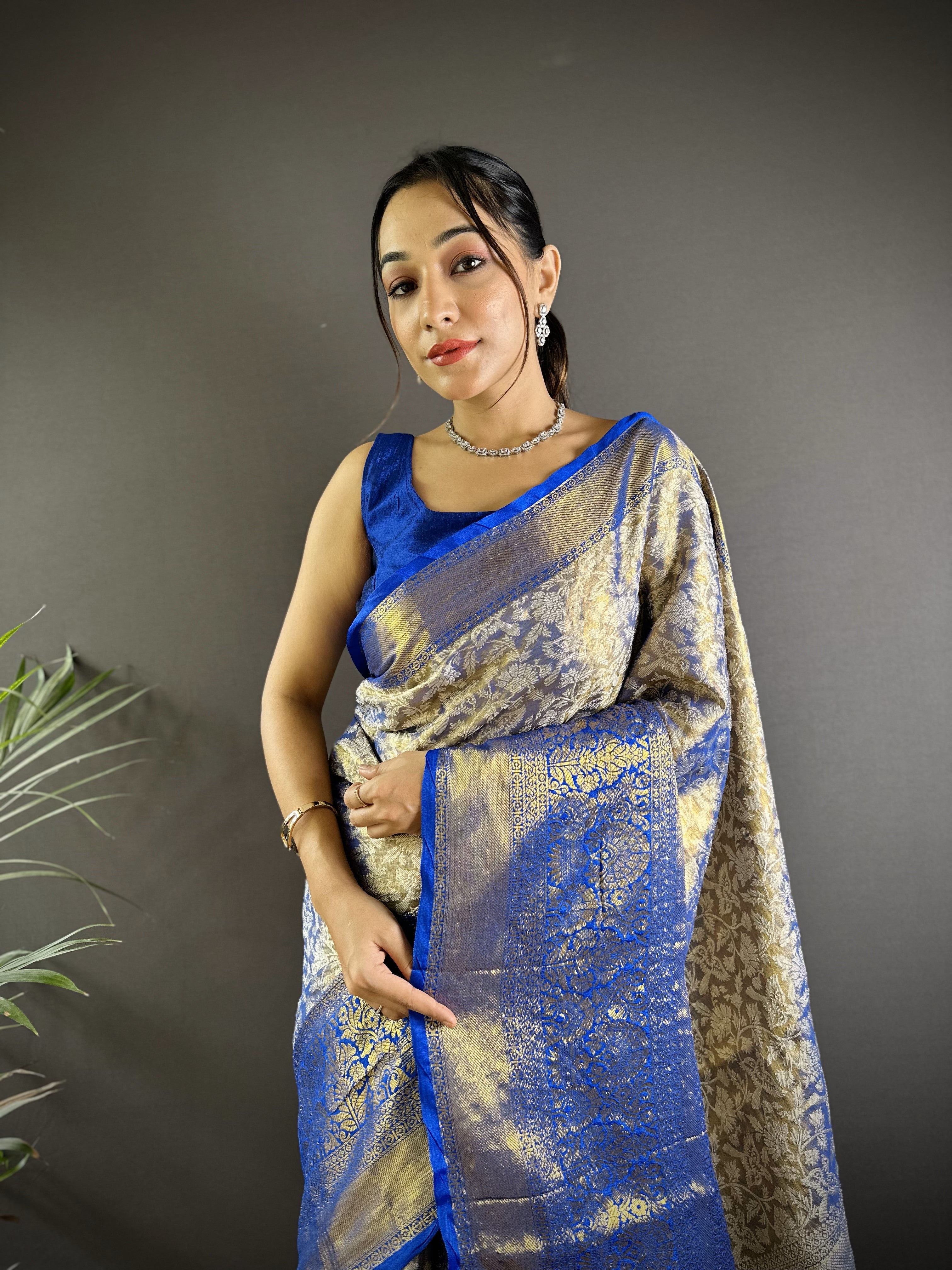 Blue Kanjivaram Tissue Silk Saree