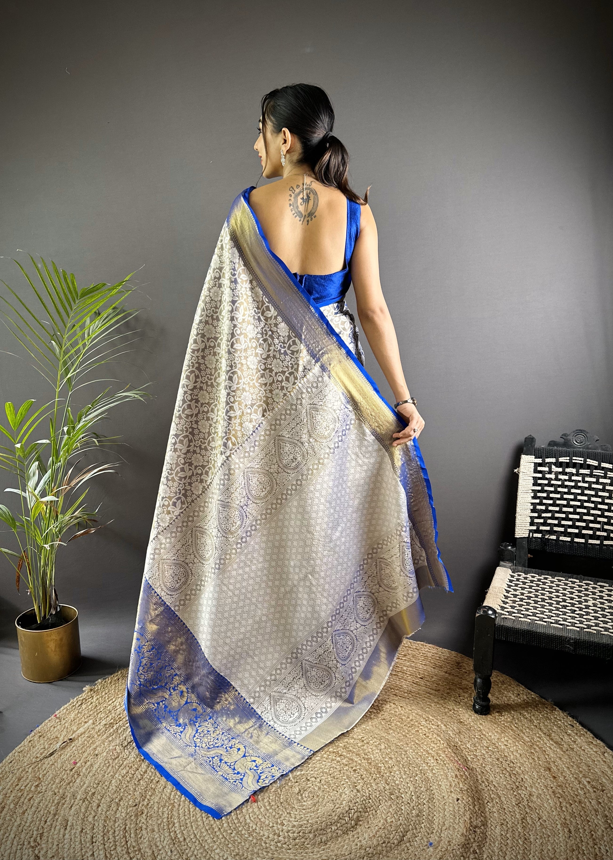 Blue Kanjivaram Tissue Silk Saree